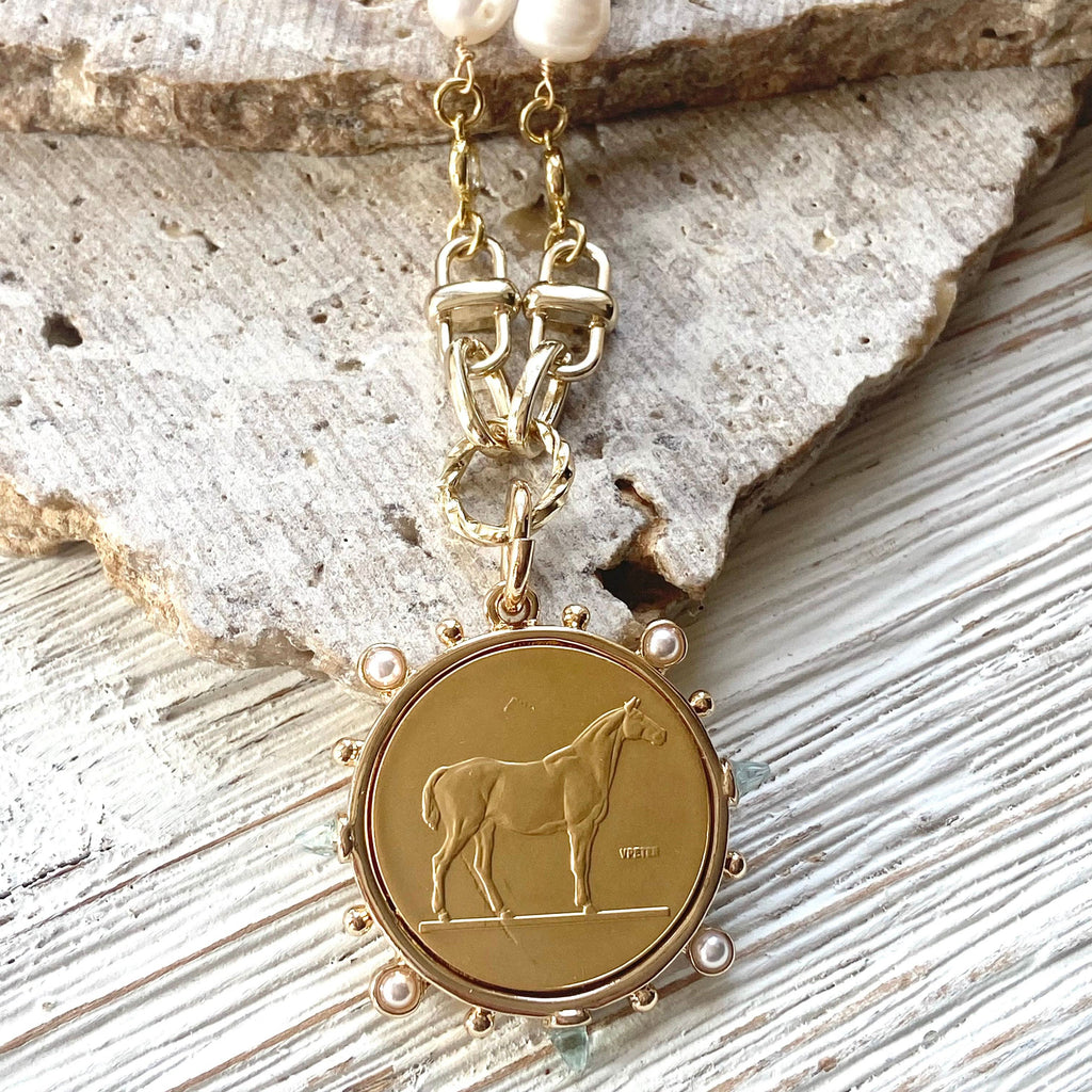 Equestrian Freshwater Pearl Necklace- Gold