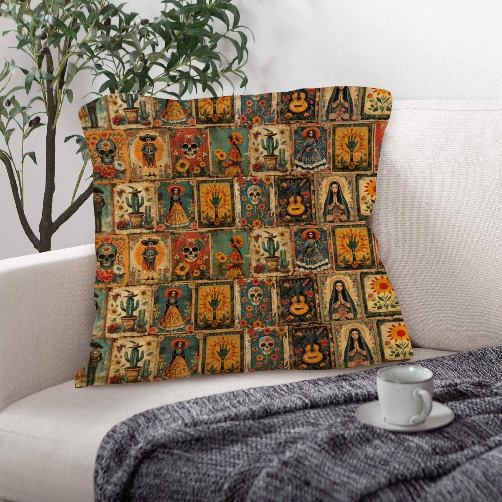 Colores de Mexico Dia de los Muertes Pillow Case Made in America