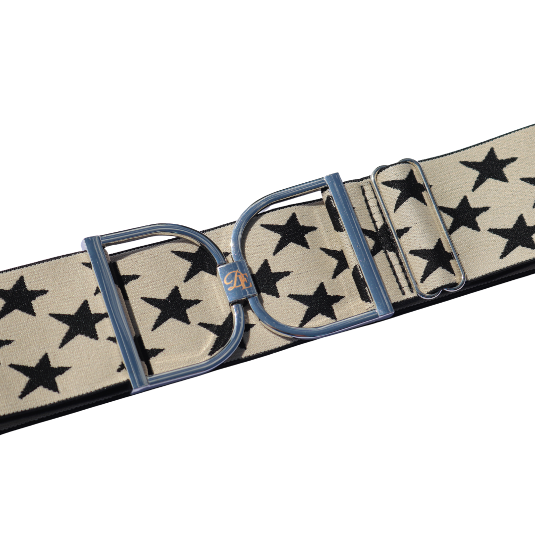 Snaffle Comfort Fit Belt - Cream with Black Stars (2" wide)