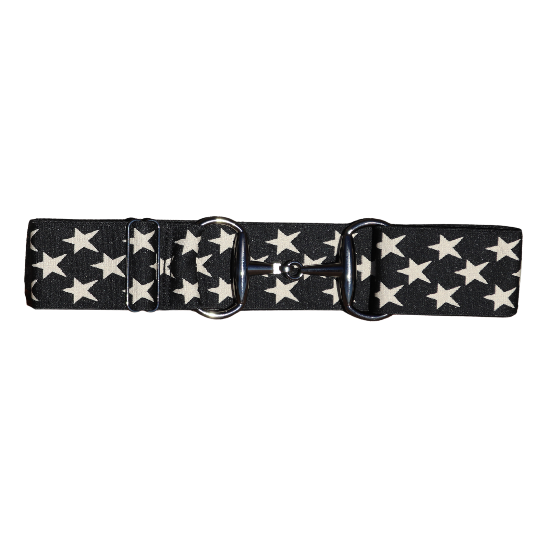 Snaffle Comfort Fit Belt - Black with Cream Stars (2" wide)