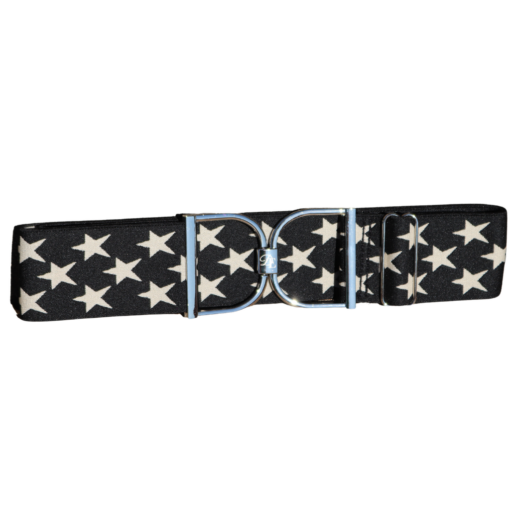 Snaffle Comfort Fit Belt - Black with Cream Stars (2" wide)