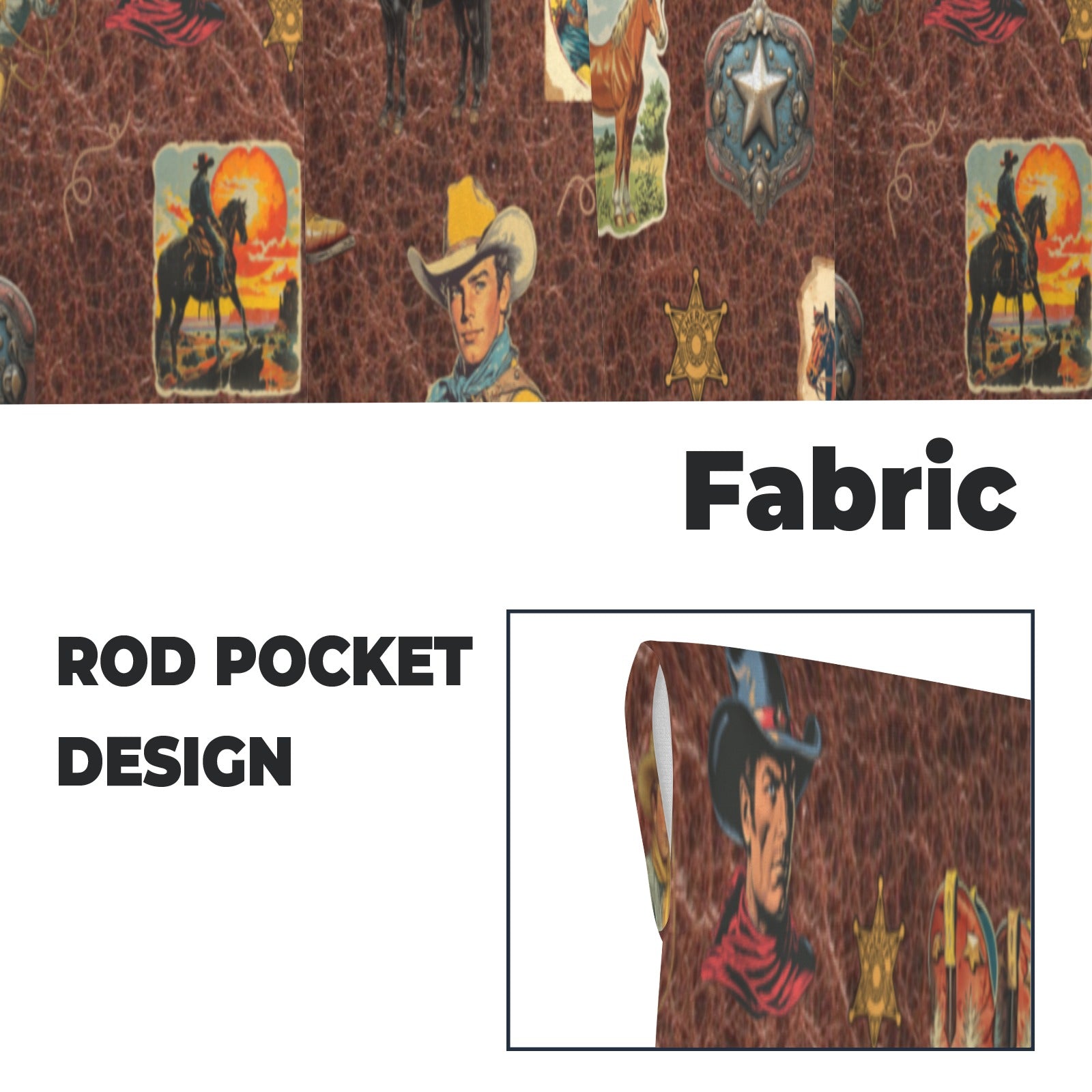 Vintage Cowboy Collage Western Curtains 28" x 40" Made in America