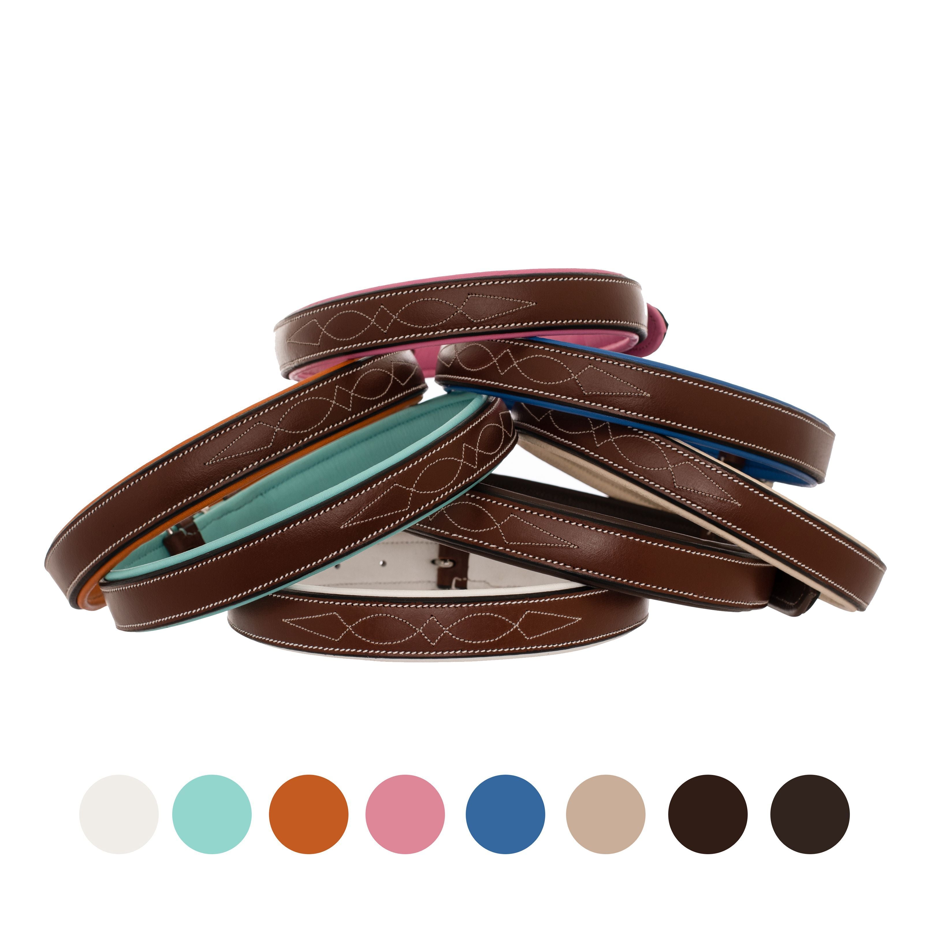 ExionPro Fancy Stitched Padded Leather Dog Collar - Oak Brown Padding