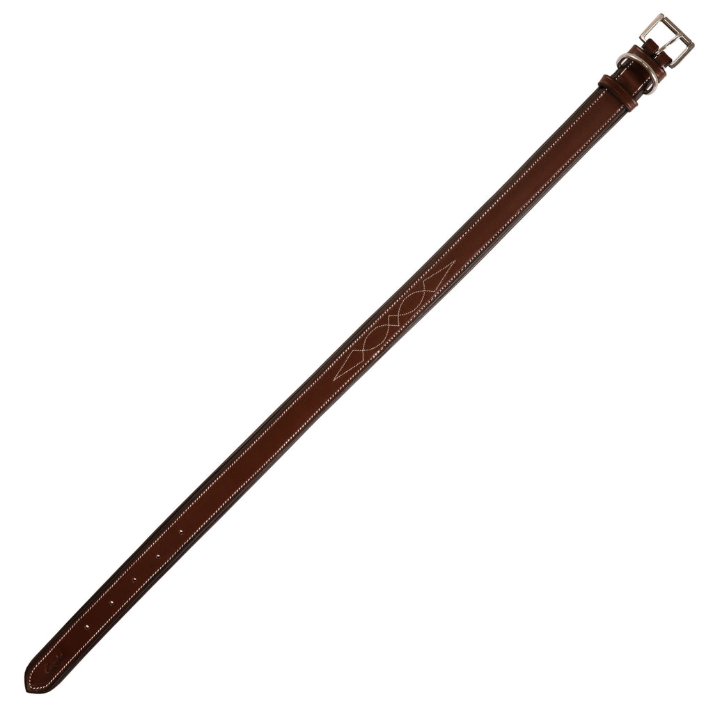 ExionPro Fancy Stitched Padded Leather Dog Collar - Oak Brown Padding
