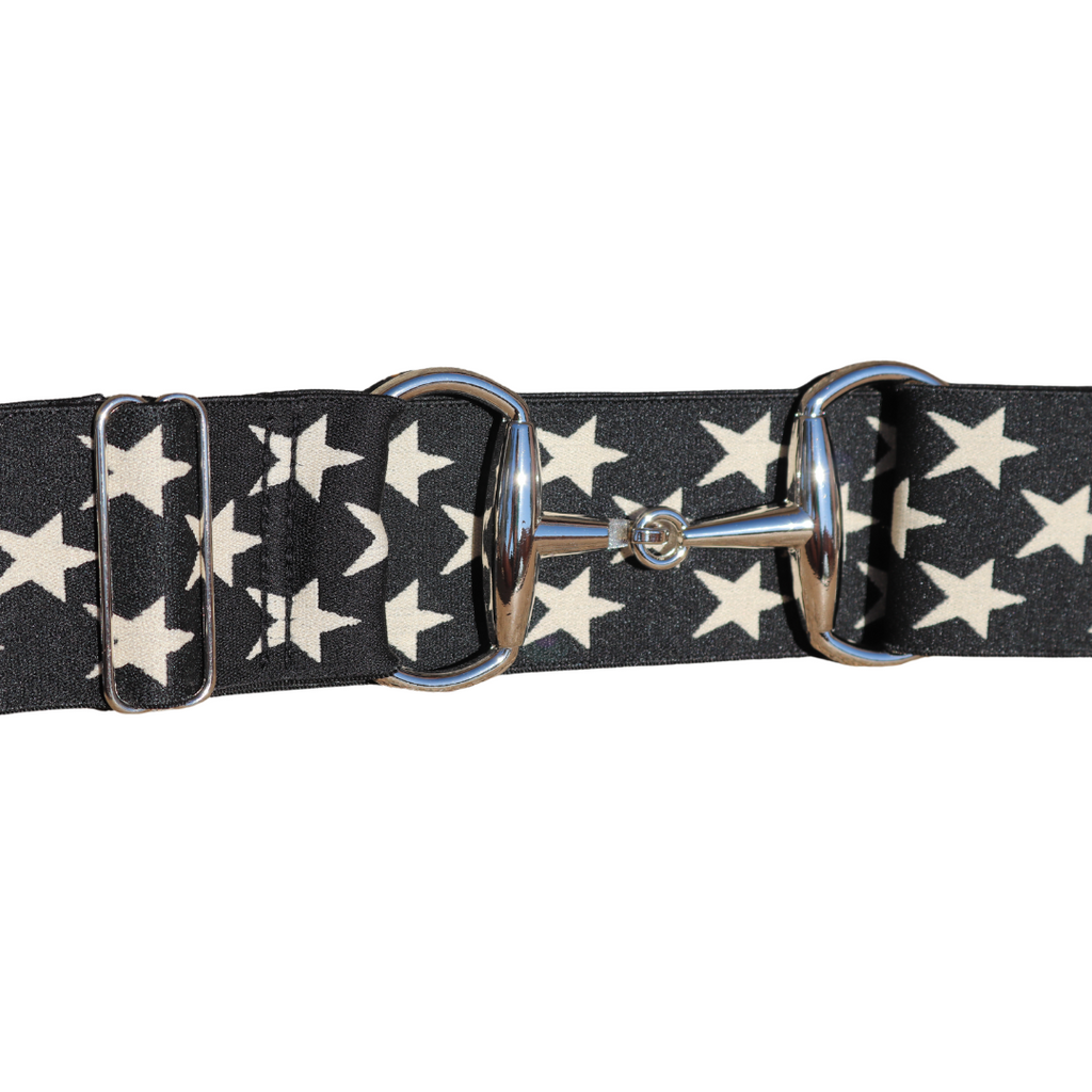 Snaffle Comfort Fit Belt - Black with Cream Stars (2" wide)