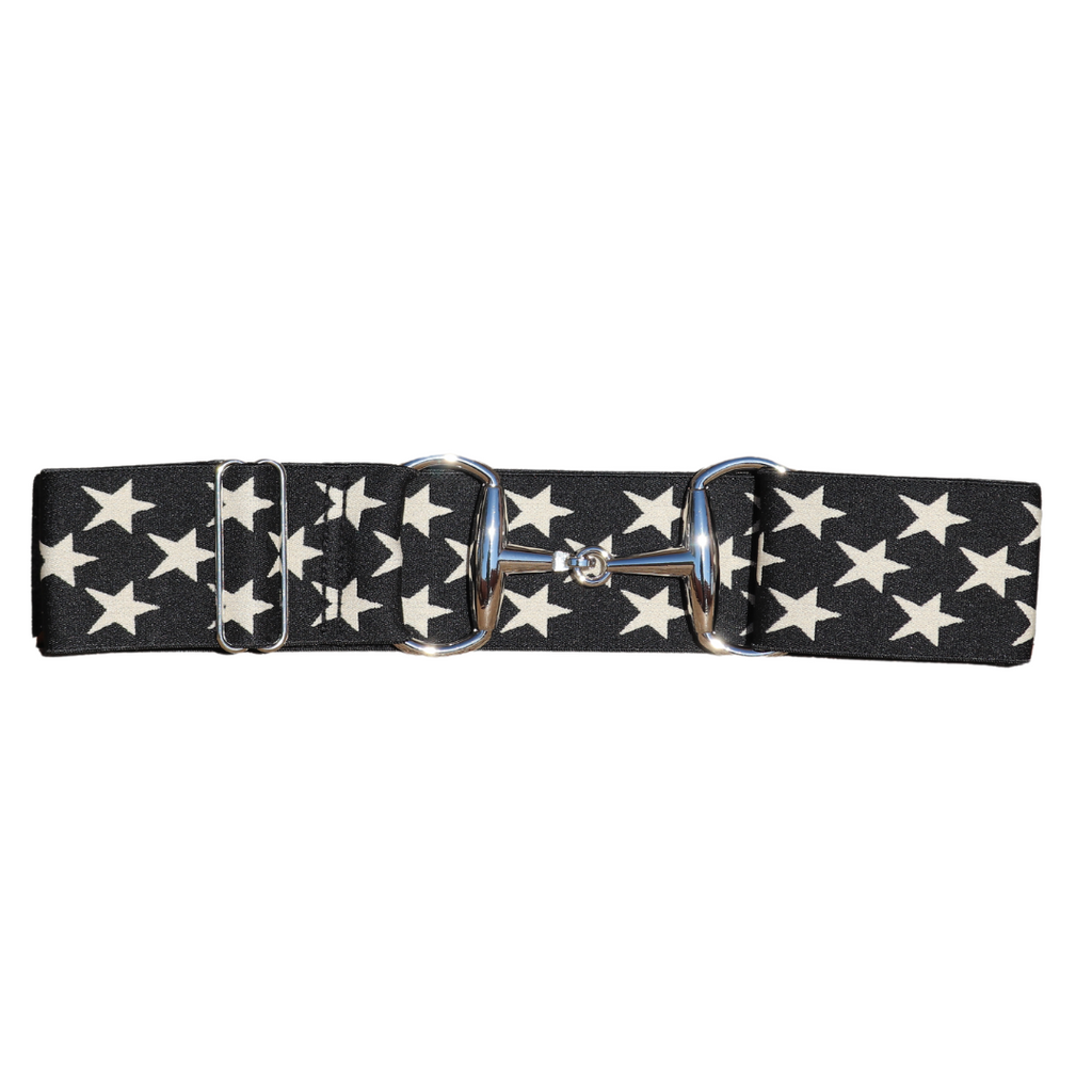 Snaffle Comfort Fit Belt - Black with Cream Stars (2" wide)