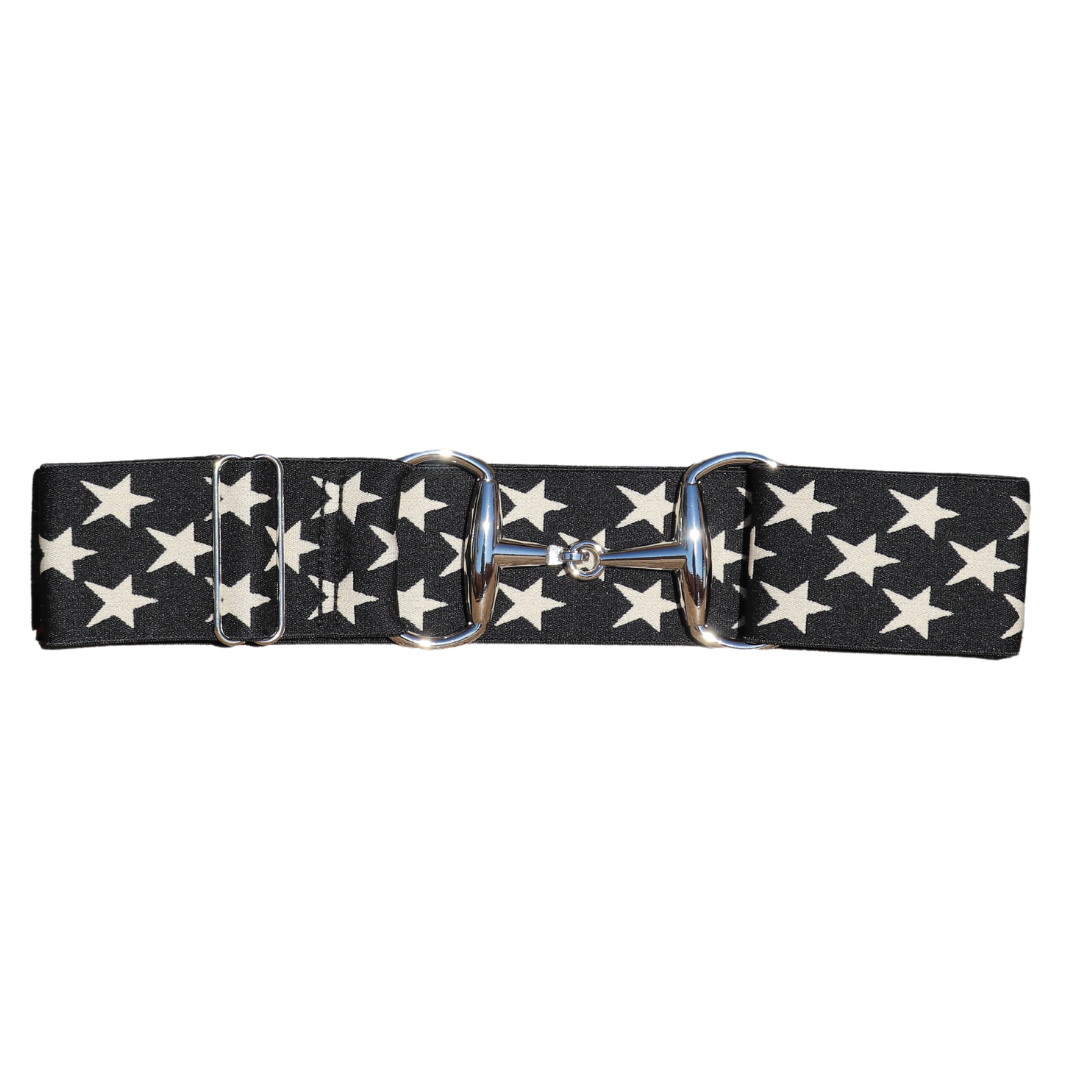 Snaffle Comfort Fit Belt - Black with Cream Stars (2" wide)