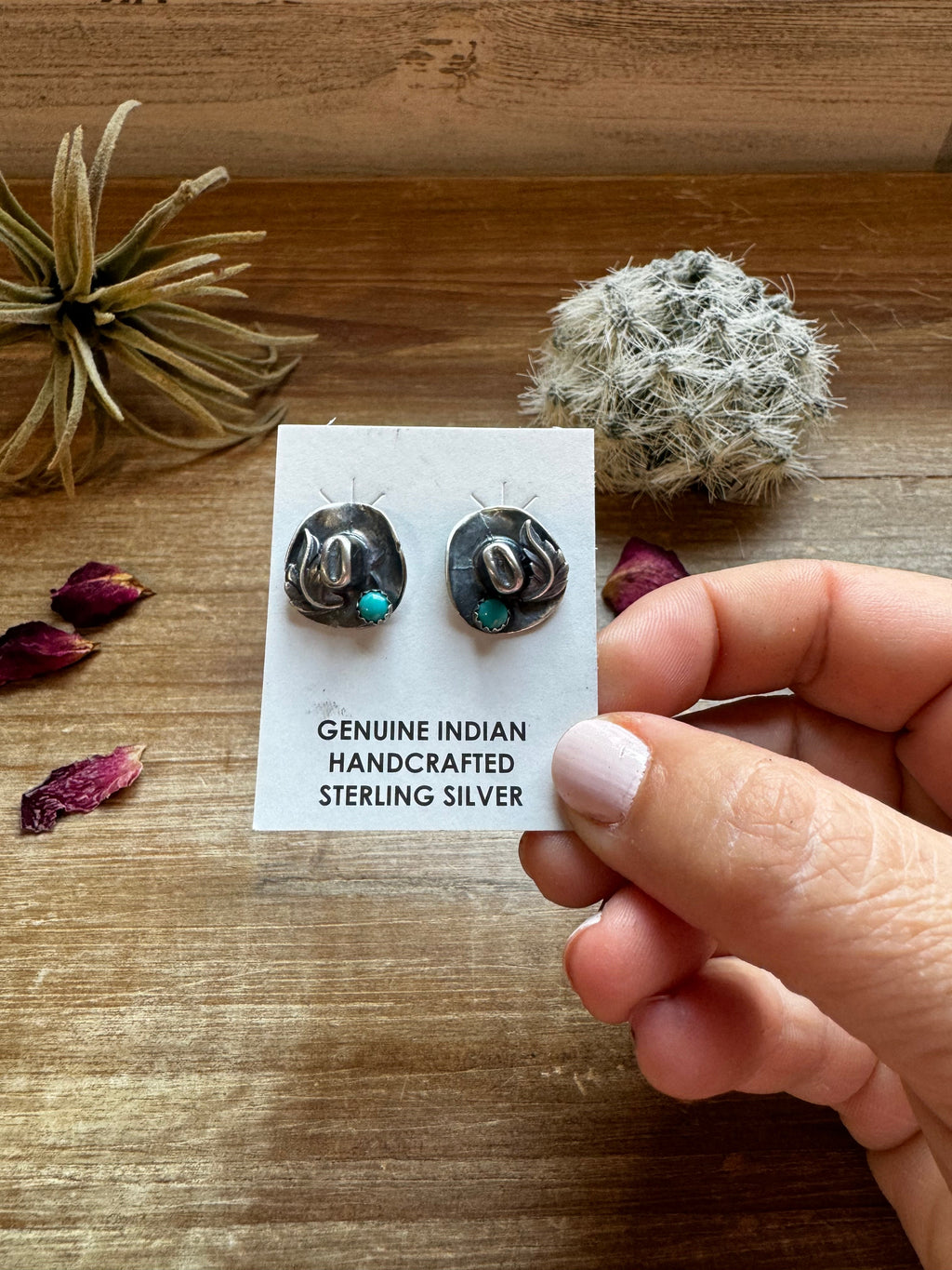 Cowboy Hat Stud Earrings with Kingman Turquoise