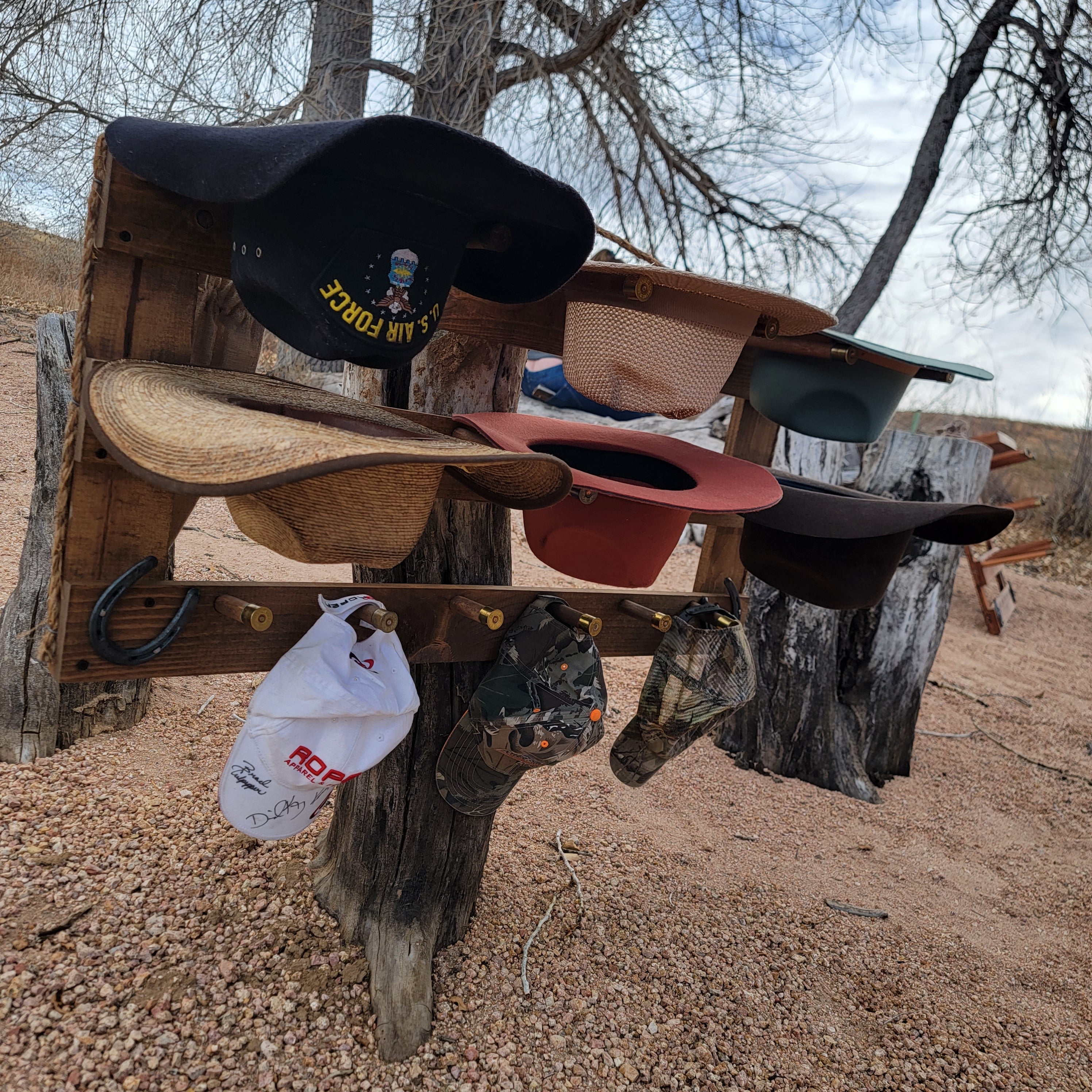 6 Cowboy Hat Rack Horizontal | Cowboy Hat Holder | Rustic Western Hat Display | Handcrafted Wooden Organizer | Space-Saving Home Decor | Made in USA