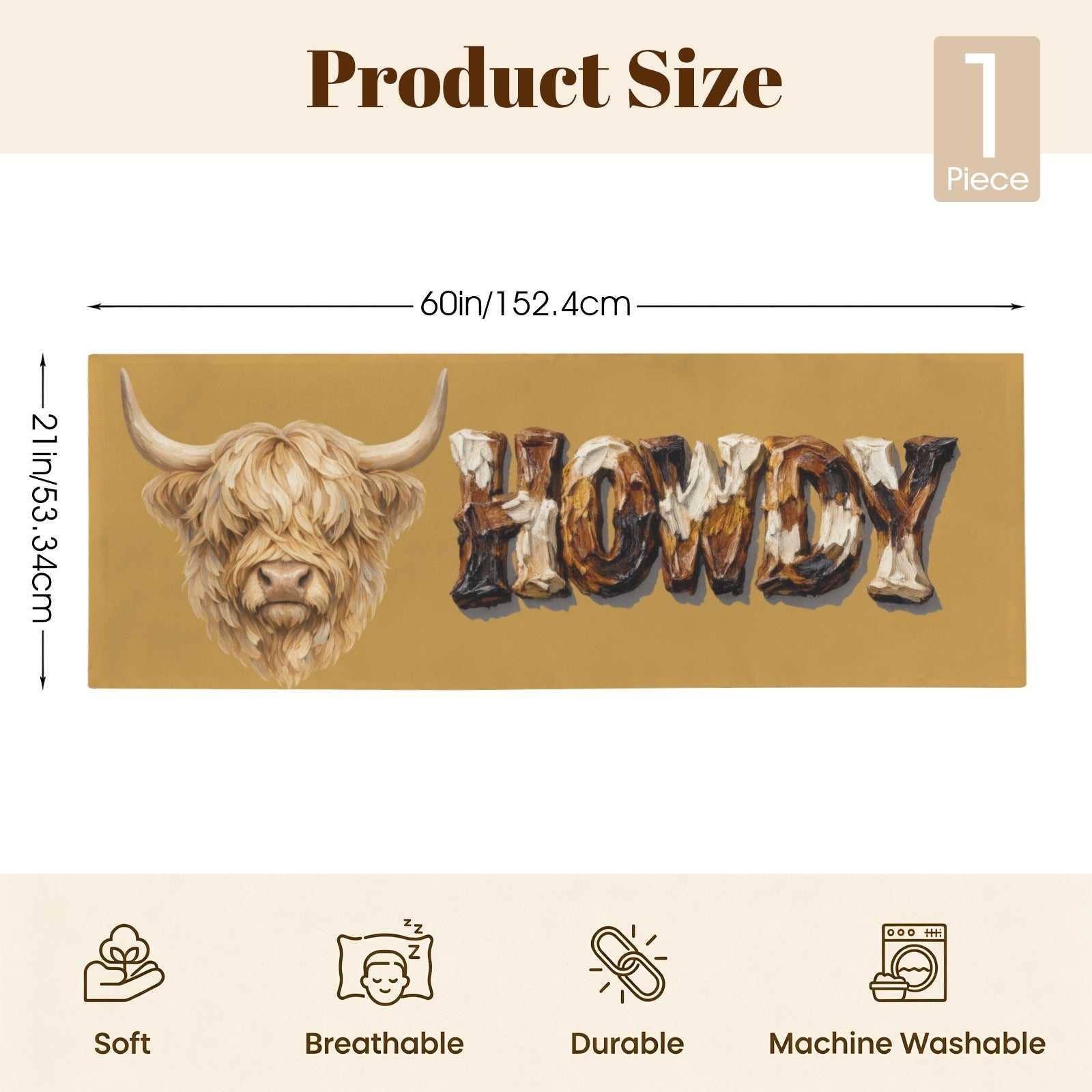 Baha Ranch Howdy Highland Western Body Pillow Made in America