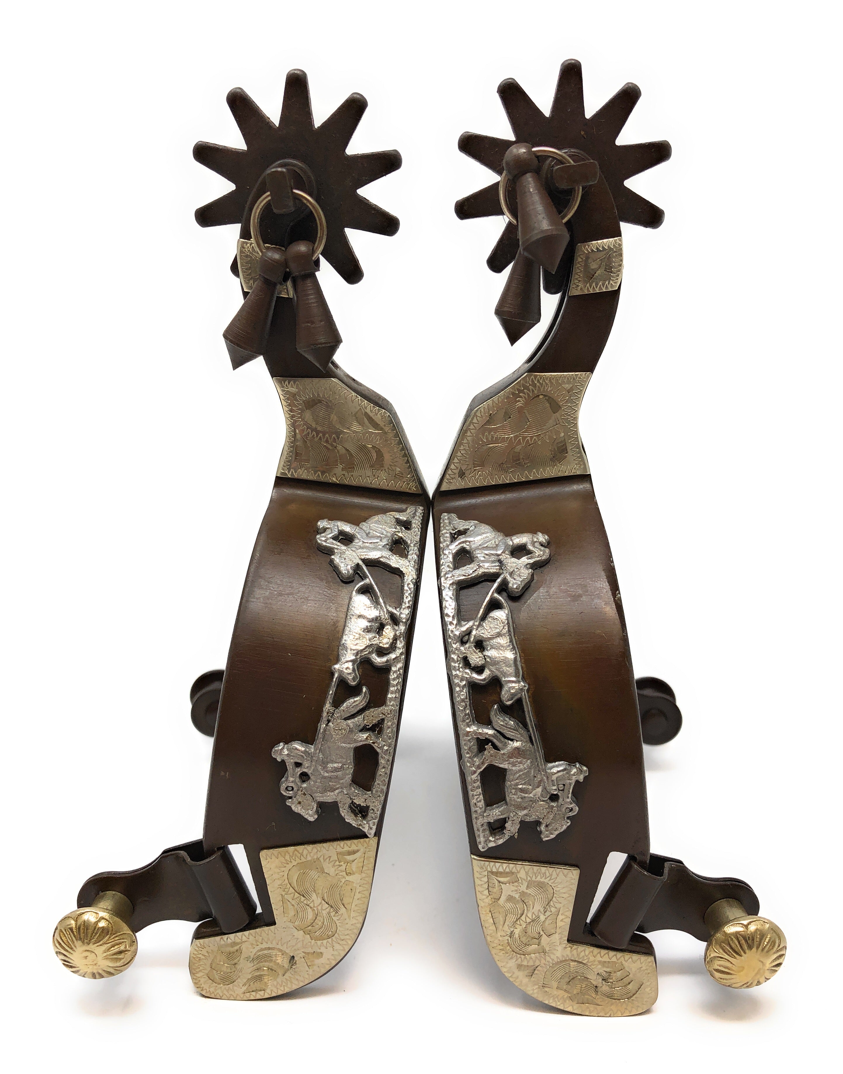 AJ Tack Men's Antique Brown Team Roping Spurs