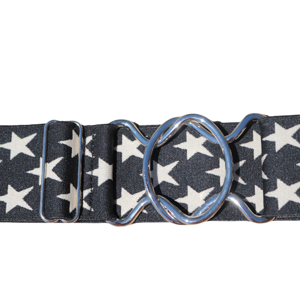 Snaffle Comfort Fit Belt - Black with Cream Stars (2" wide)