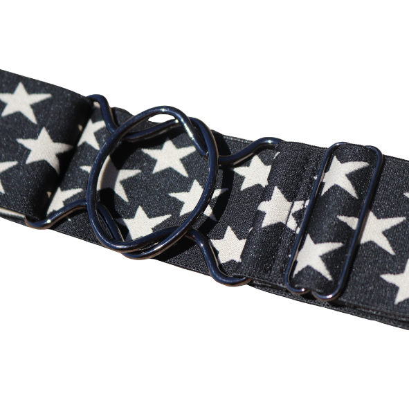 Snaffle Comfort Fit Belt - Black with Cream Stars (2" wide)
