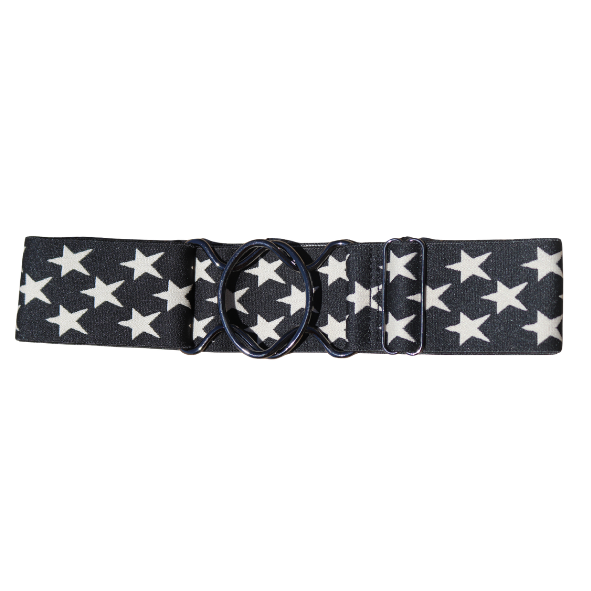 Snaffle Comfort Fit Belt - Black with Cream Stars (2" wide)