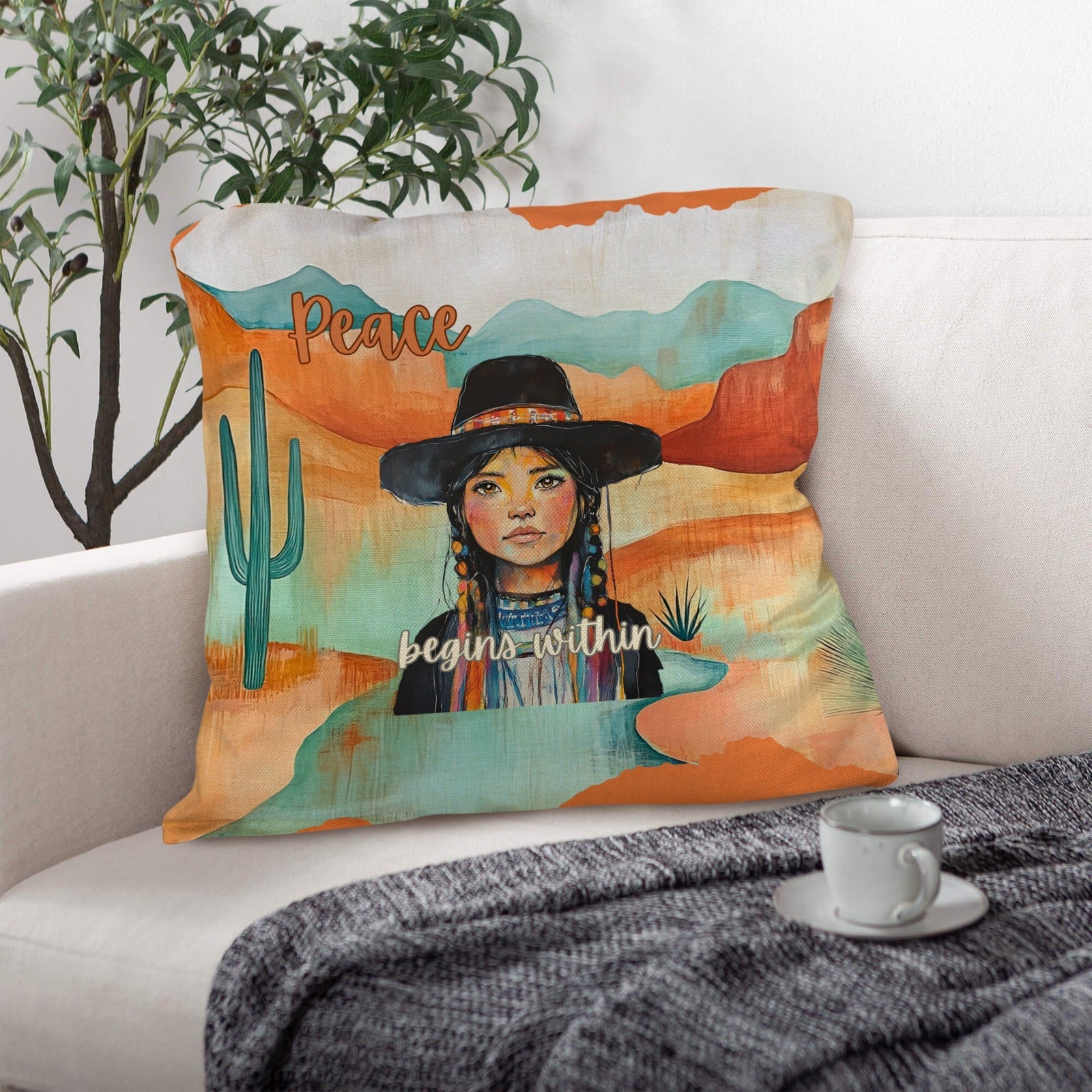 Native Peace Begins Within Throw Pillow Case Made in America