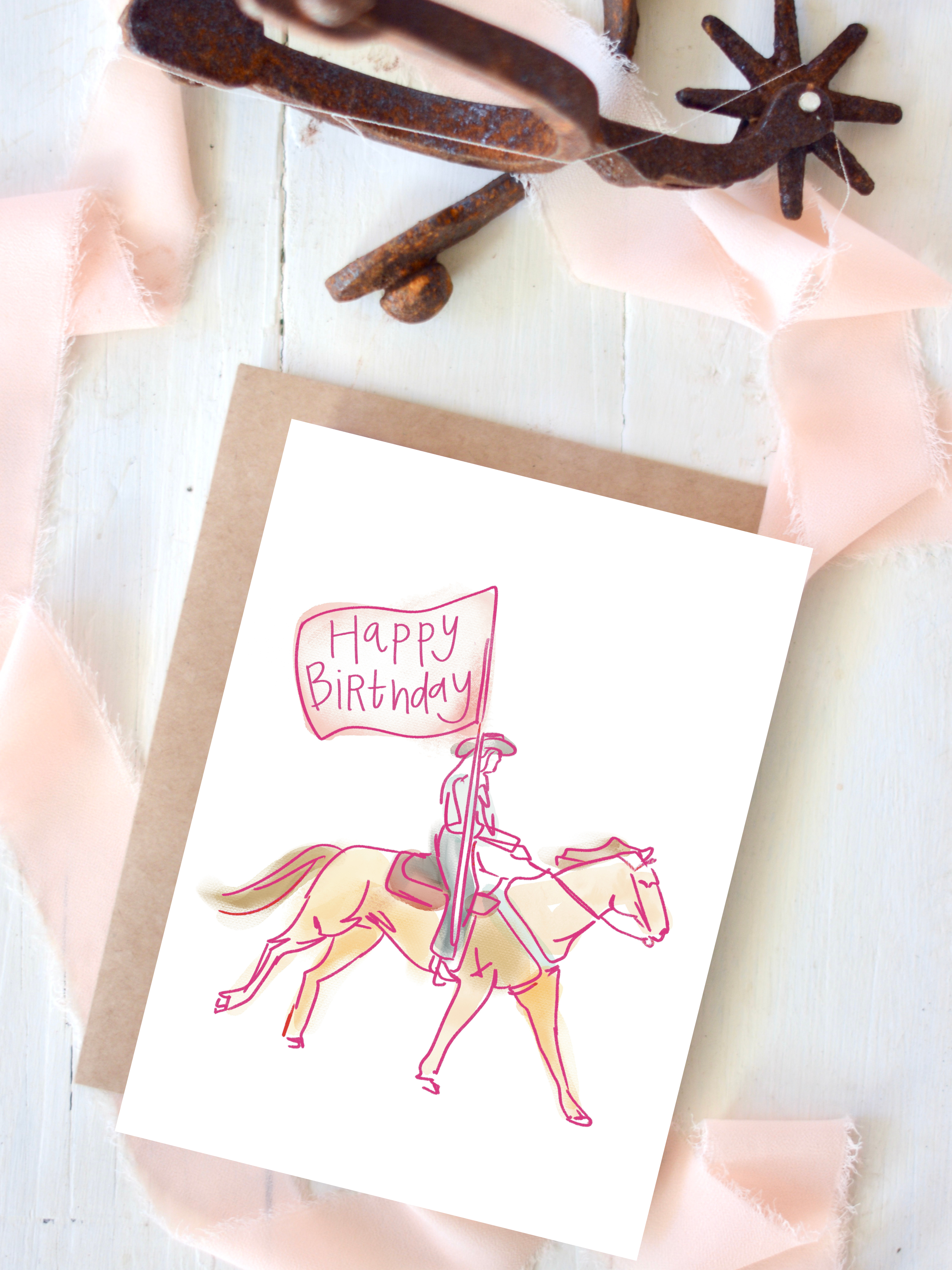 Birthday Flag Bearer Western Cowgirl Blank Birthday Card