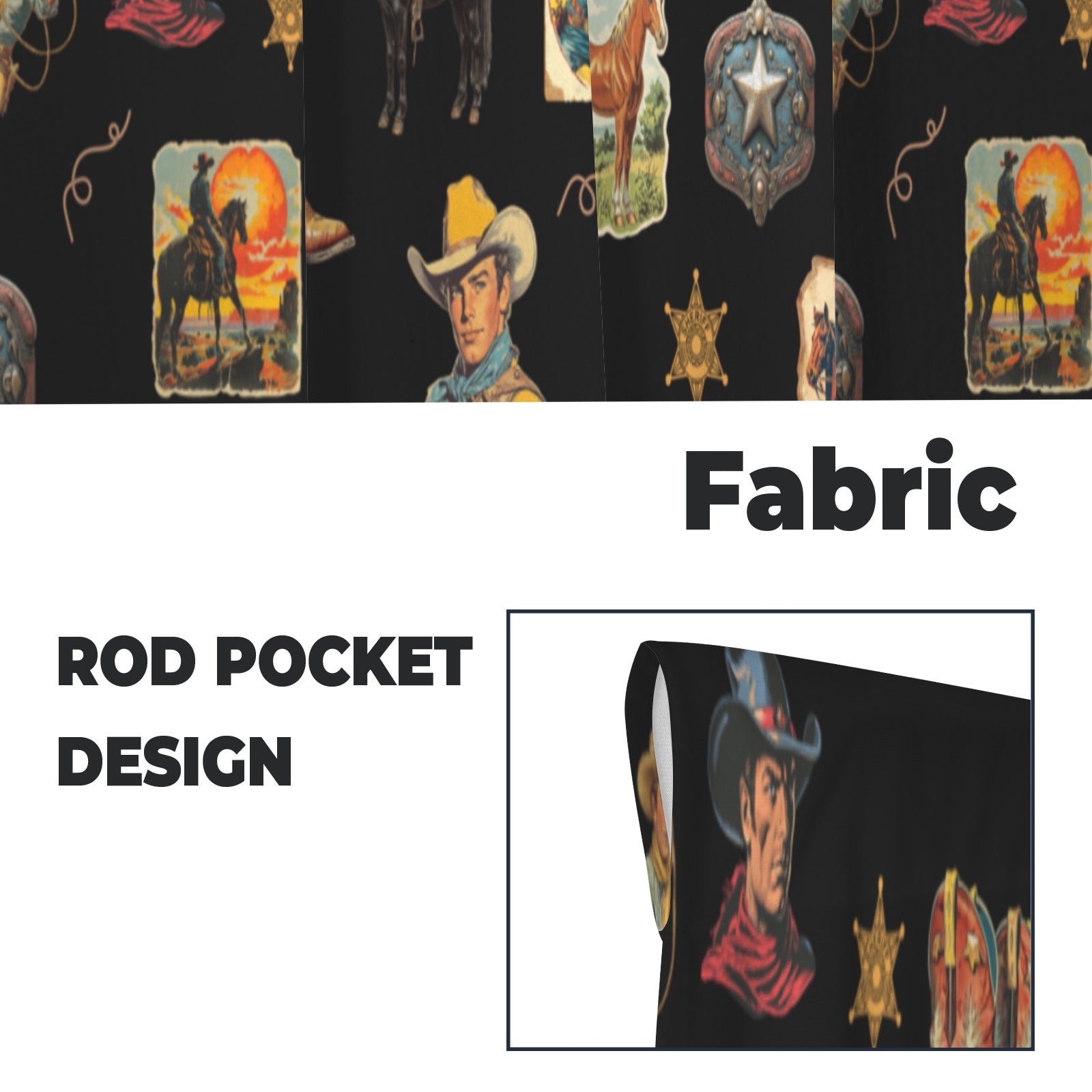 Vintage Cowboy Collage Western Curtains 28" x 40" Made in America