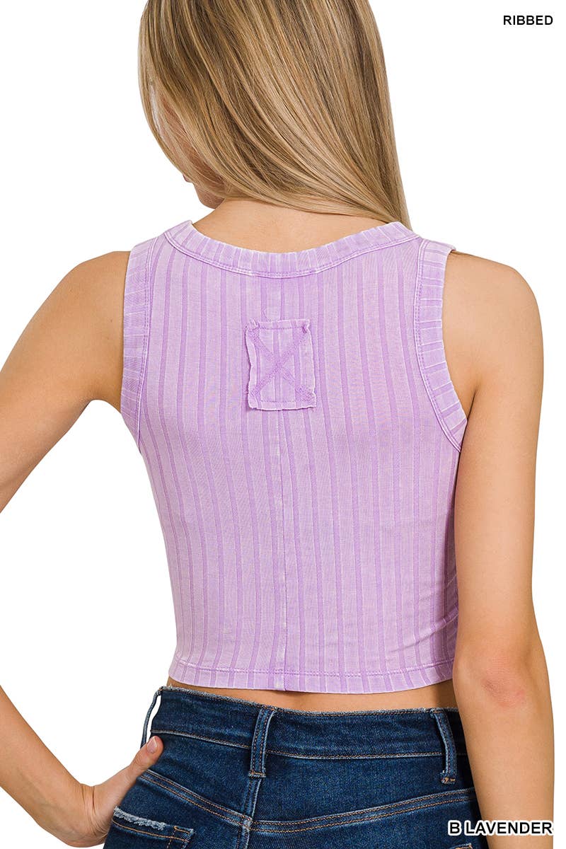 Ribbed Washed Sleeveless Cropped Tank Top