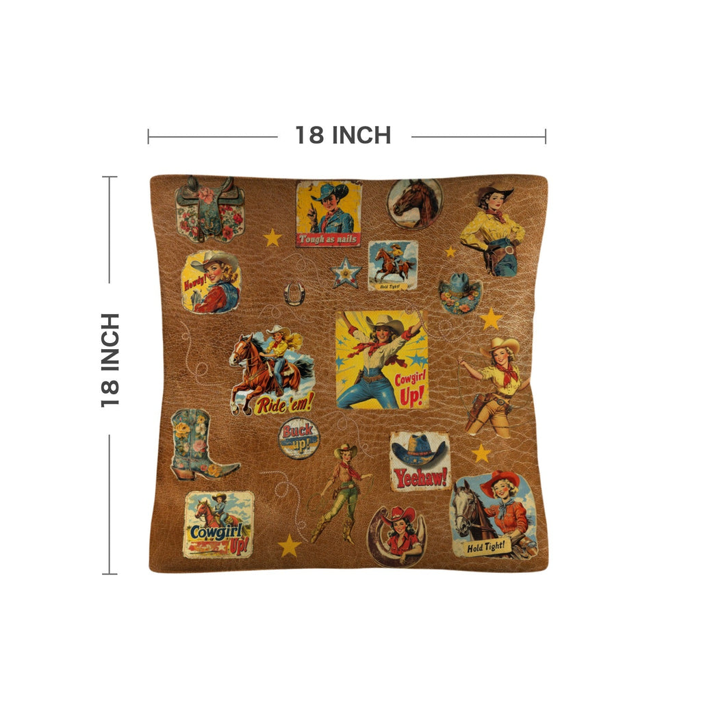 Vintage Cowgirl Collage Square Pillow Case 18x18 Made in America