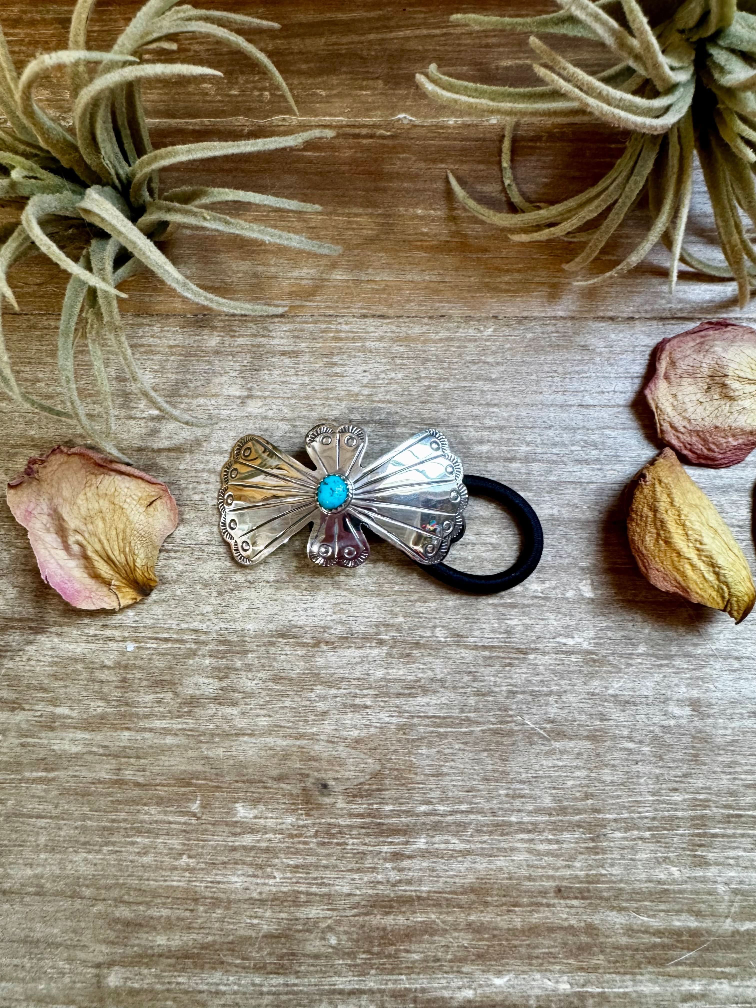 Sterling Silver Hair Tie with Kingman Turquoise