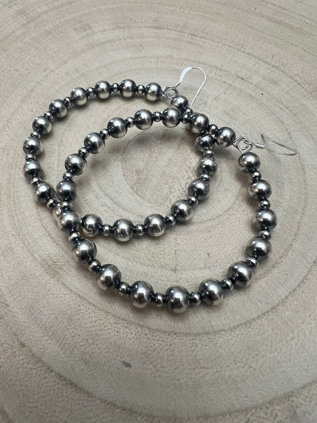 6mm and 3mm Sterling Silver Pearl Hoop Earrings - 2 inch drop