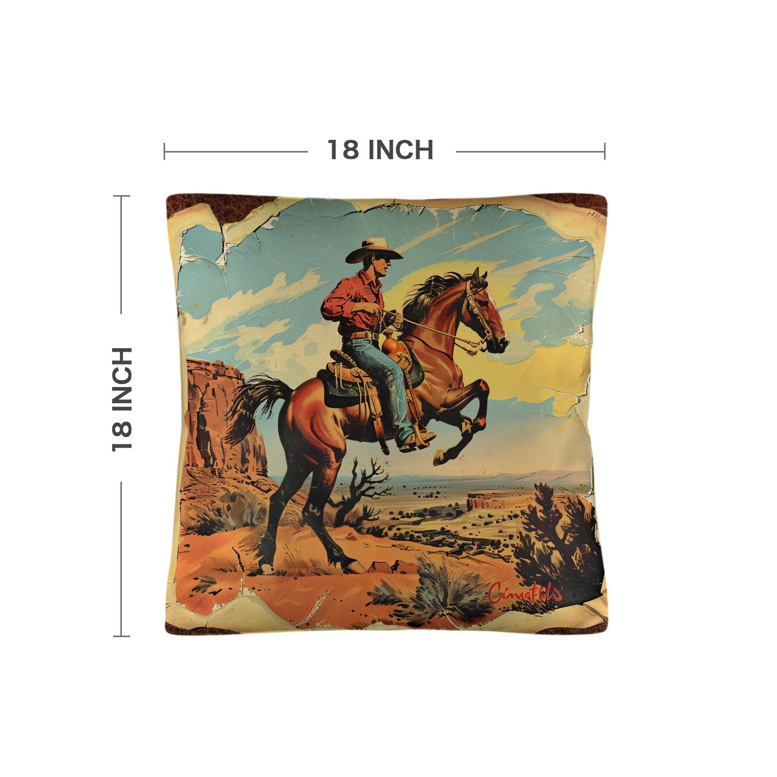 Vintage Cowboy Pillow Case Made in America