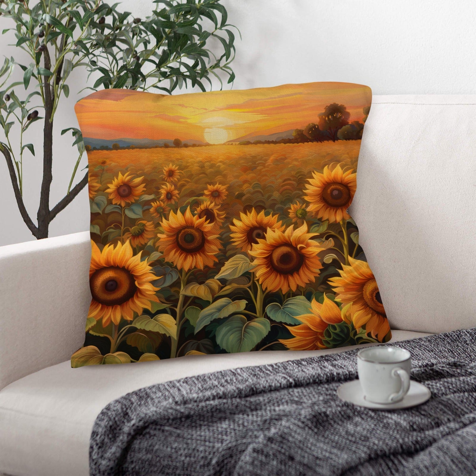 Sunflower Field Throw Pillow Case Made in America