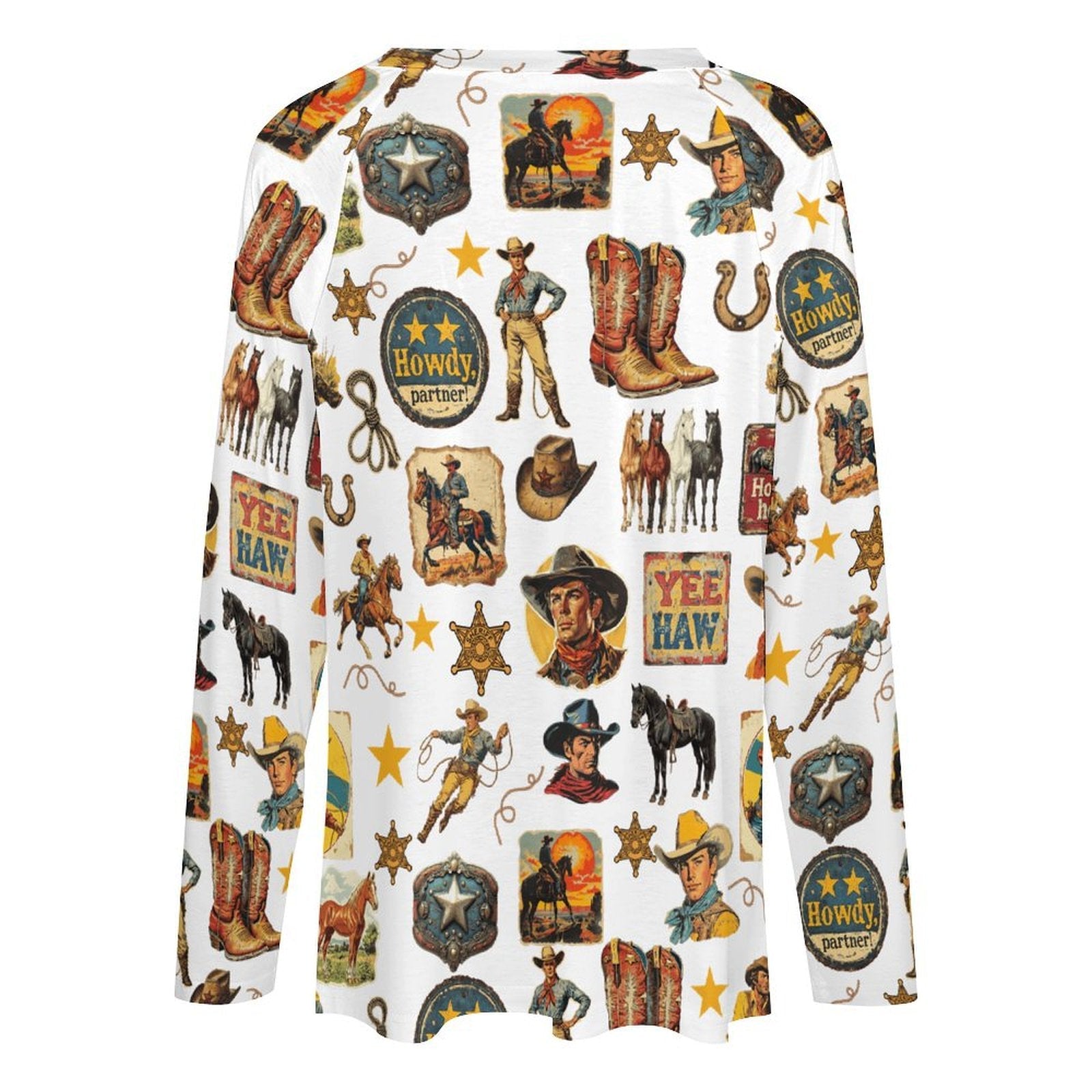 Baha Ranch Vintage Cowboy Collage Long Sleeve Top