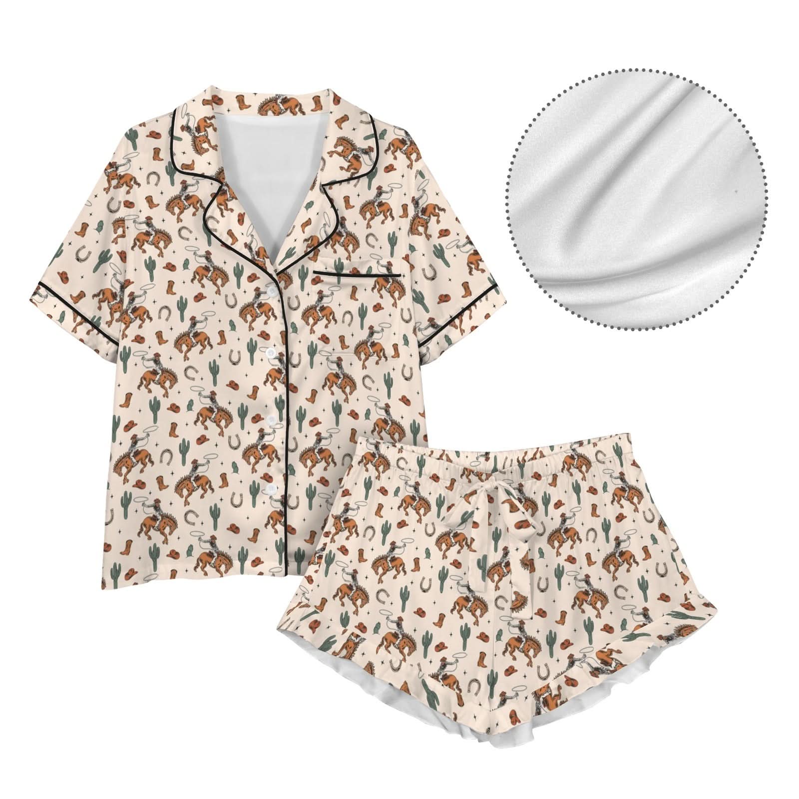 Rodeo Cowboy Western Satin Ruffle Pajama Set