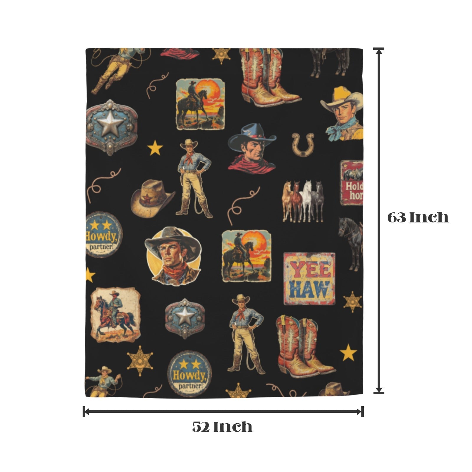 Vintage Cowboy Collage Western Curtains 52" x 63" Made in America