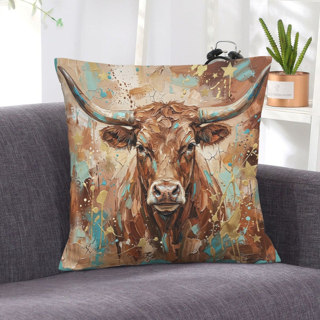 Baha Ranch Velvety Soft Painted Bull Pillow Cover Made in America