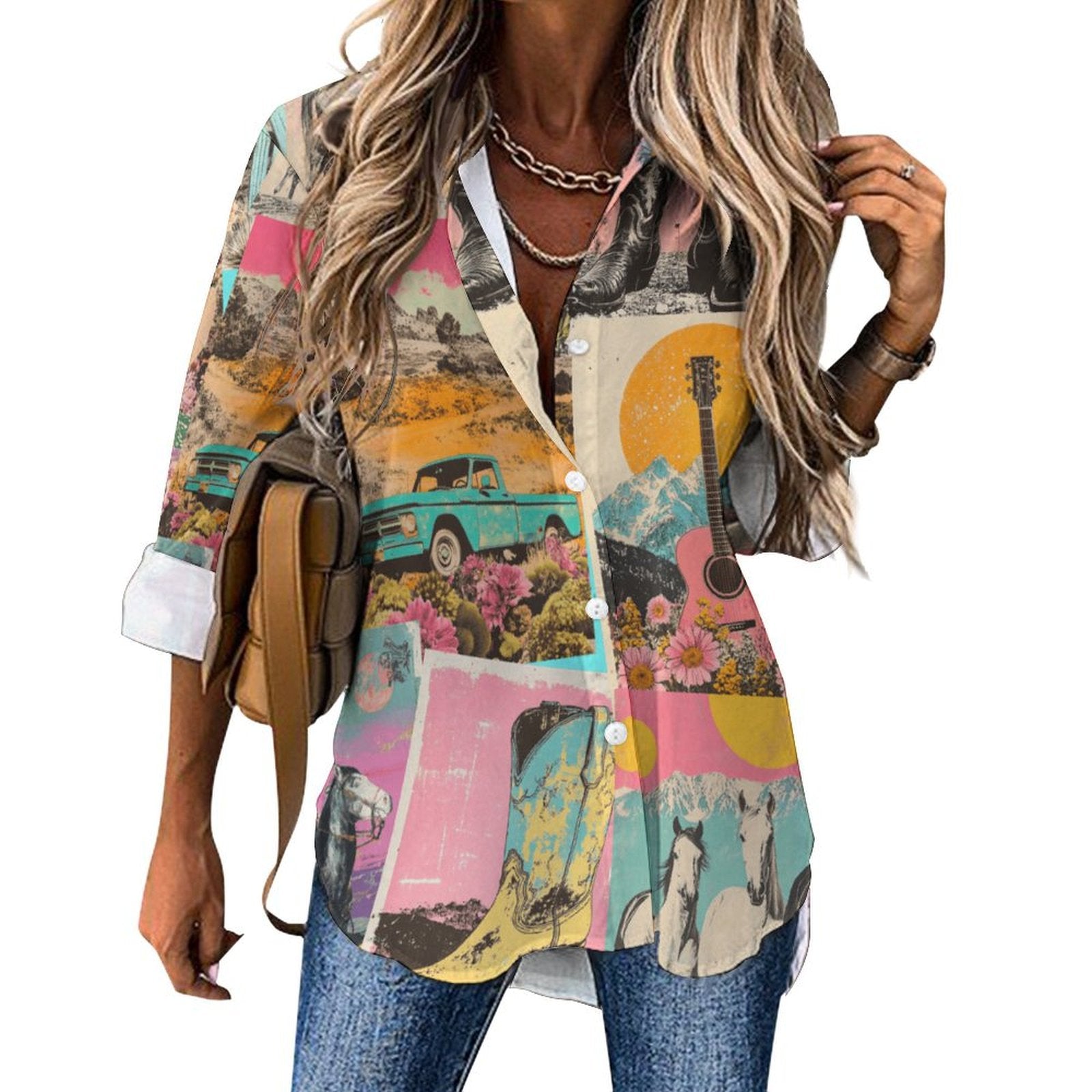 Baha Ranch Dreamgirl Retro Pop Western Vintage Button Up Women's Shirt
