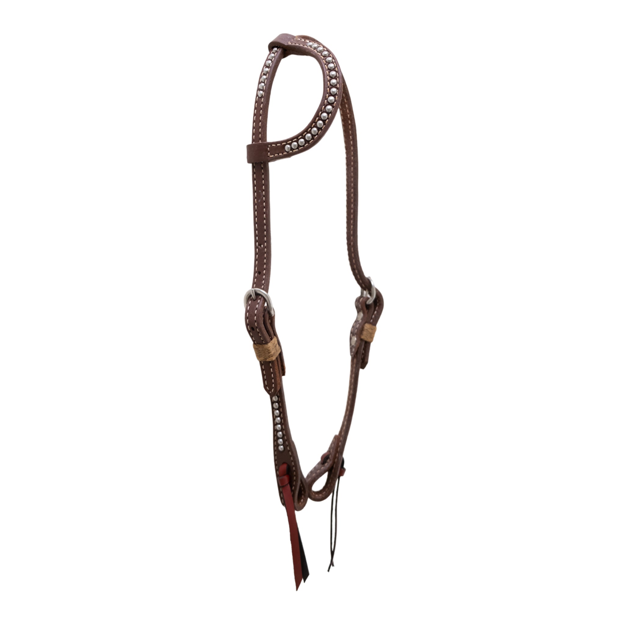 2070HP 5/8" Flat one ear headstall oiled harness leather with loops and spots