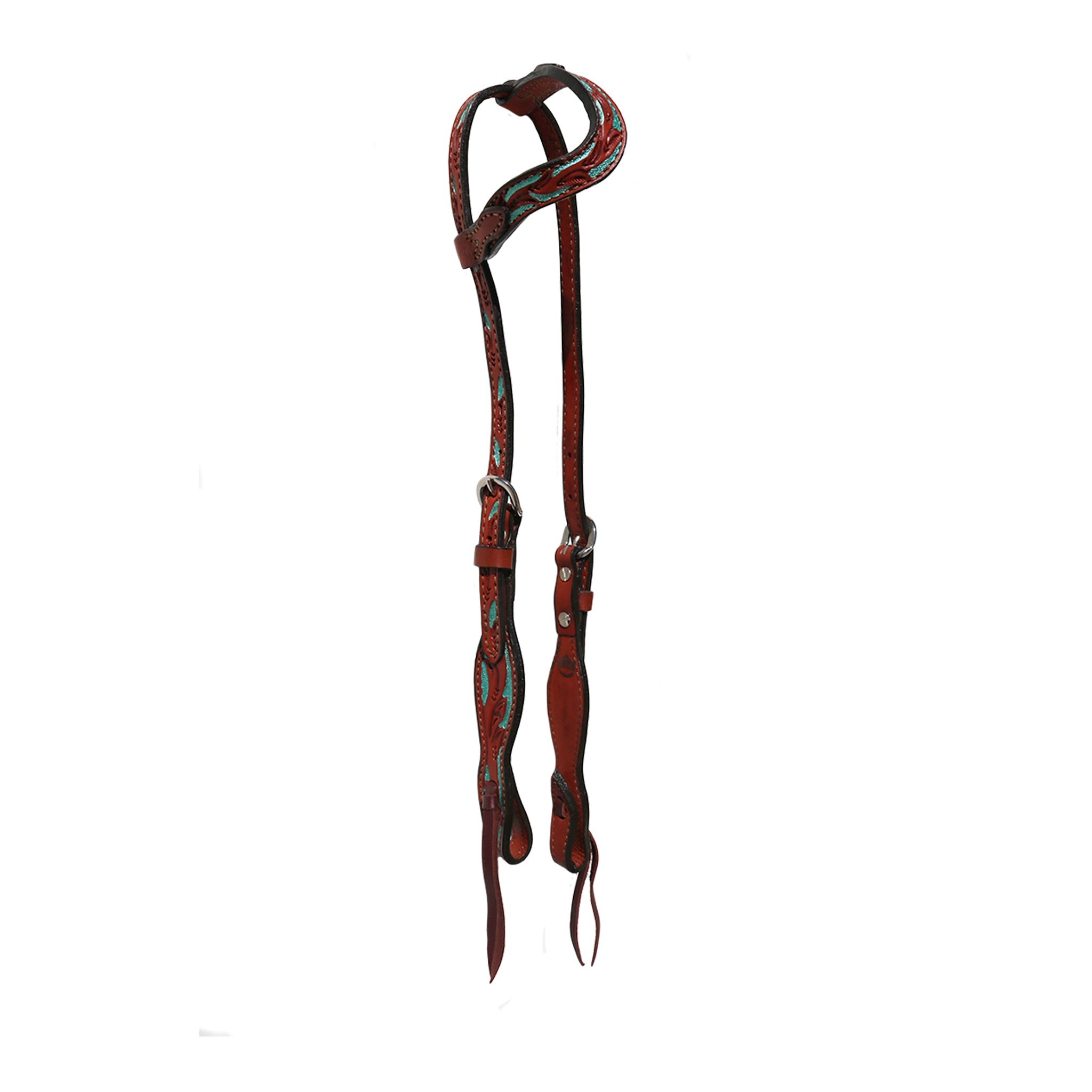 2074-FT 5/8" Wave one ear headstall toast leather floral tooled with  background paint