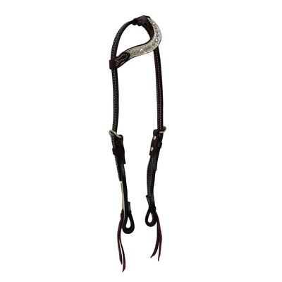 2074-J8 5/8" Wave one ear headstall chocolate leather holographic overlay with crystals and spots