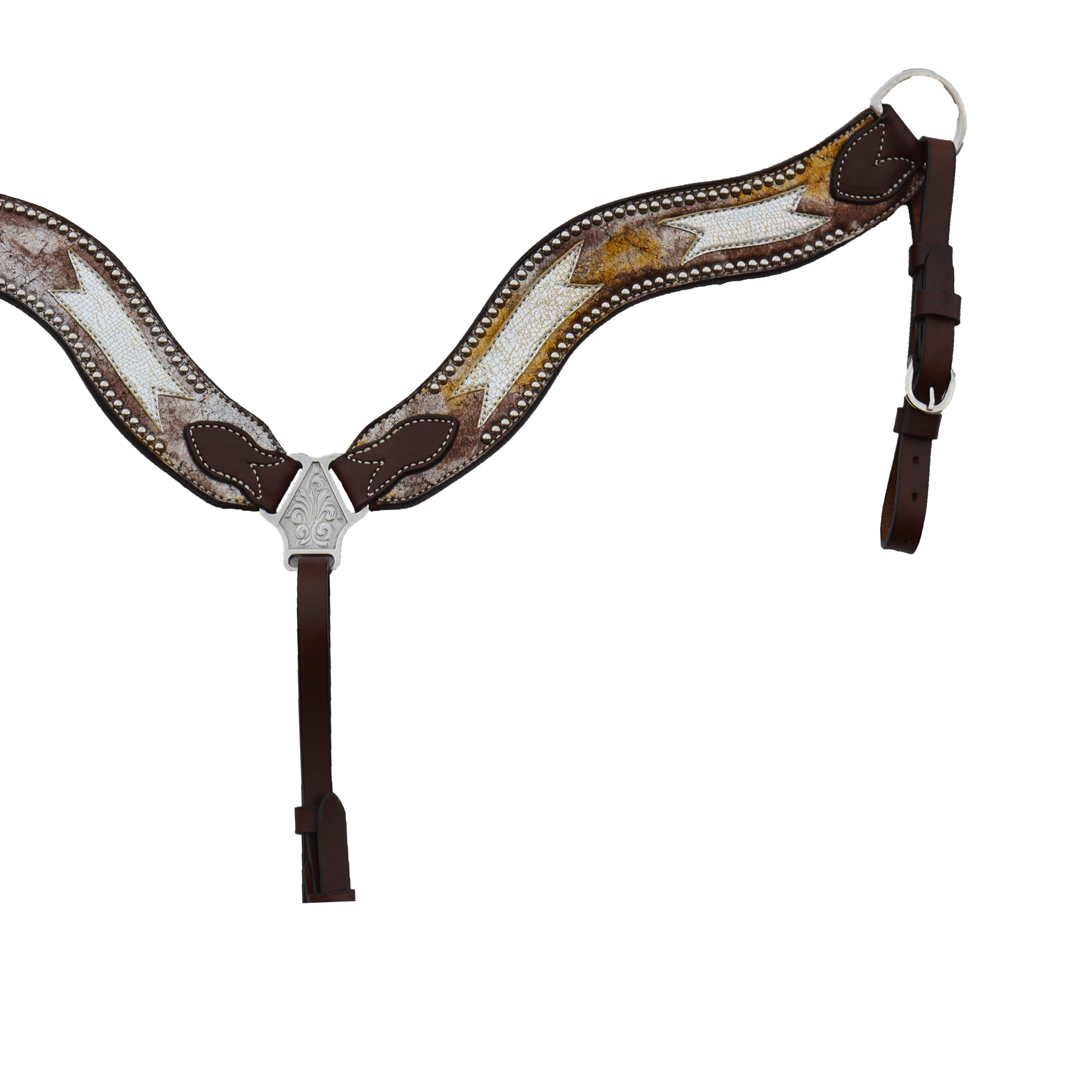 3217-C8 2-1/2" Wave breast collar chocolate leather vintage metallic and holographic overlay with spots