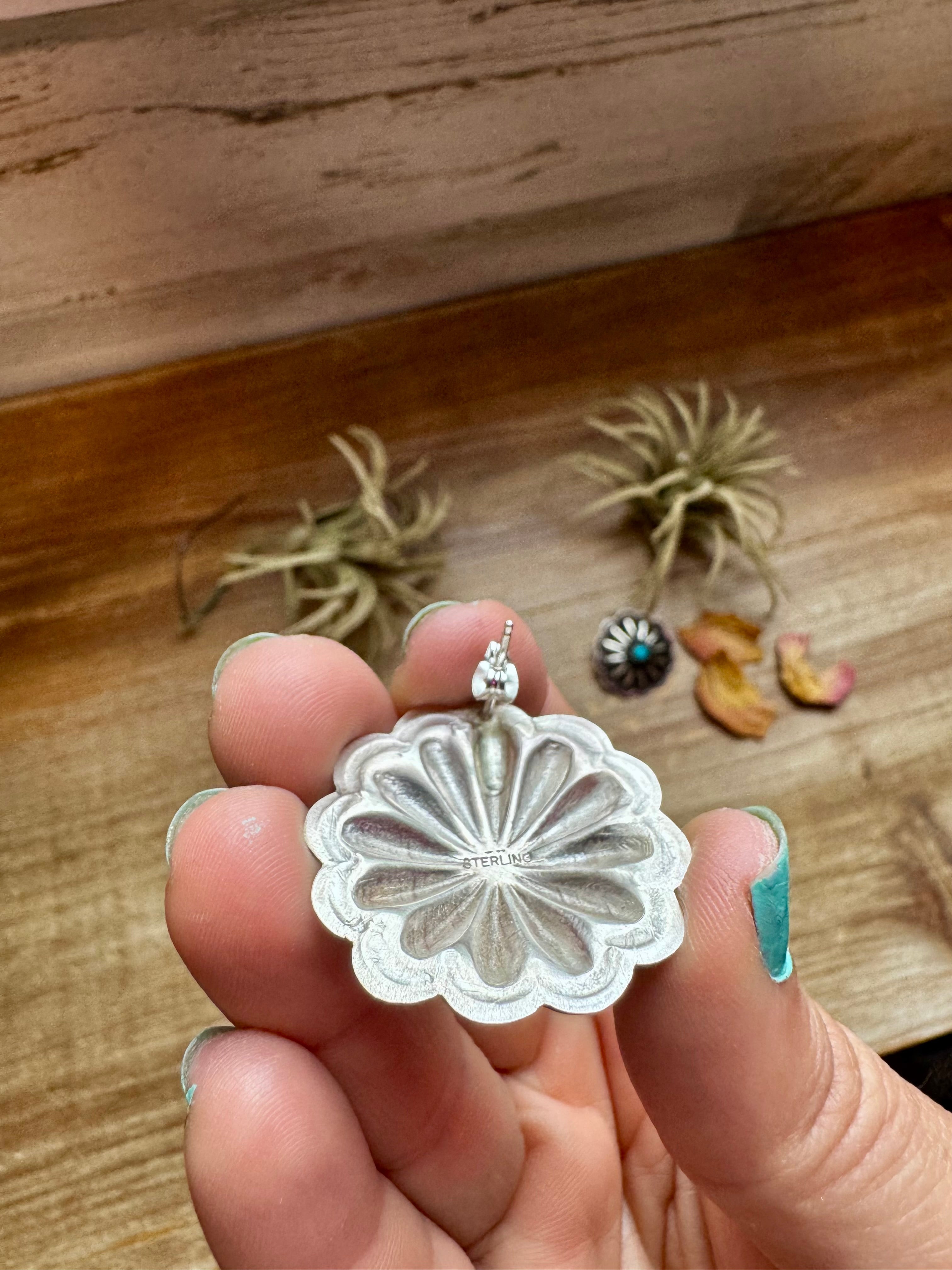 Large Concho Stud Earrings – Turquoise & Sterling Silver
