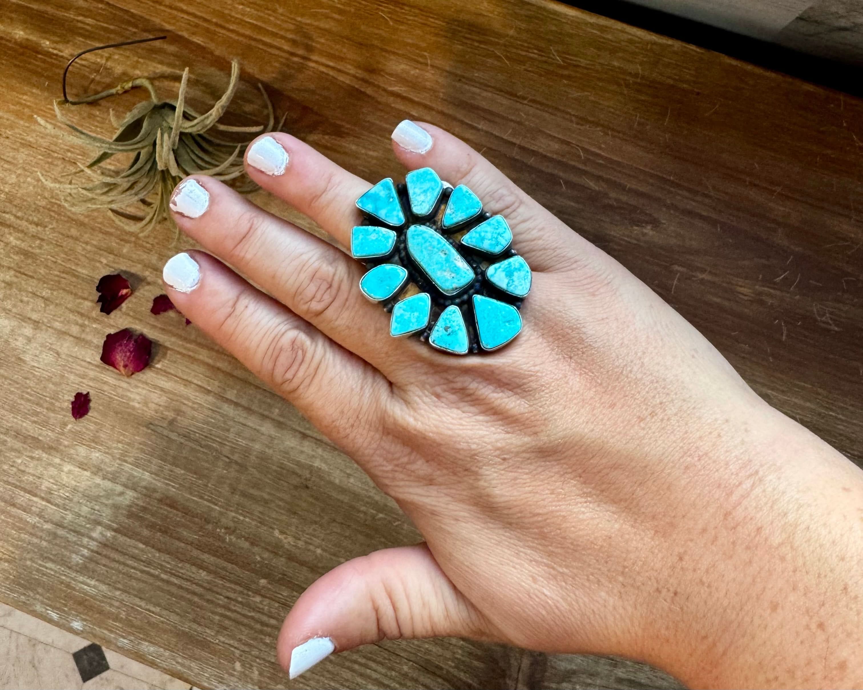 Big ring- size 7.5- Sonoran turquoise ring and sterling silver