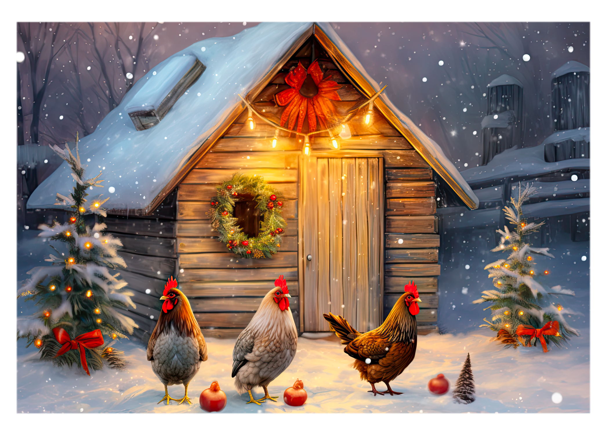 Fowl-iday Cheer! Festive Chicken Farmhouse Christmas Greeting Card