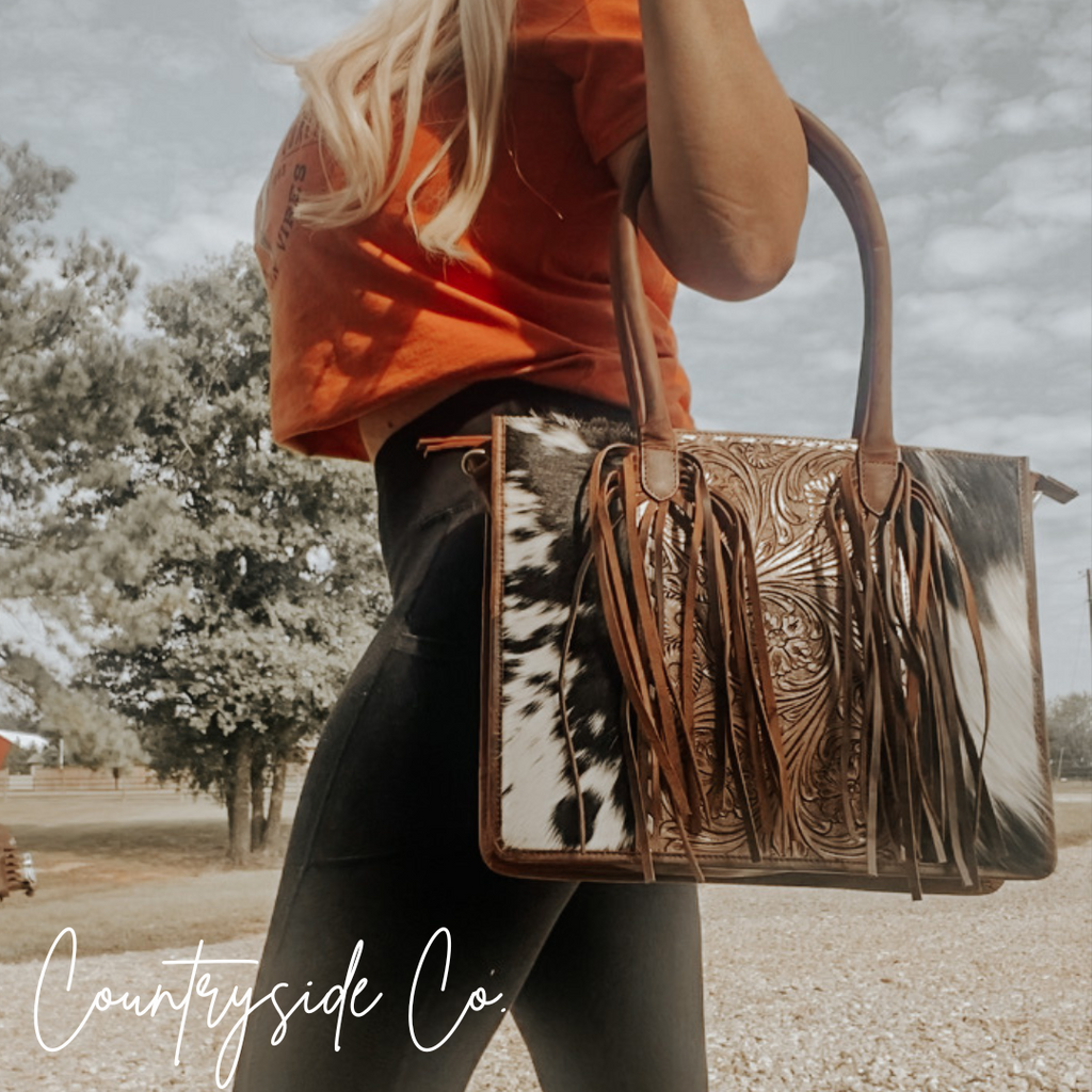 Jesse Conceal Carry Cowhide and Tooled Leather Handbag