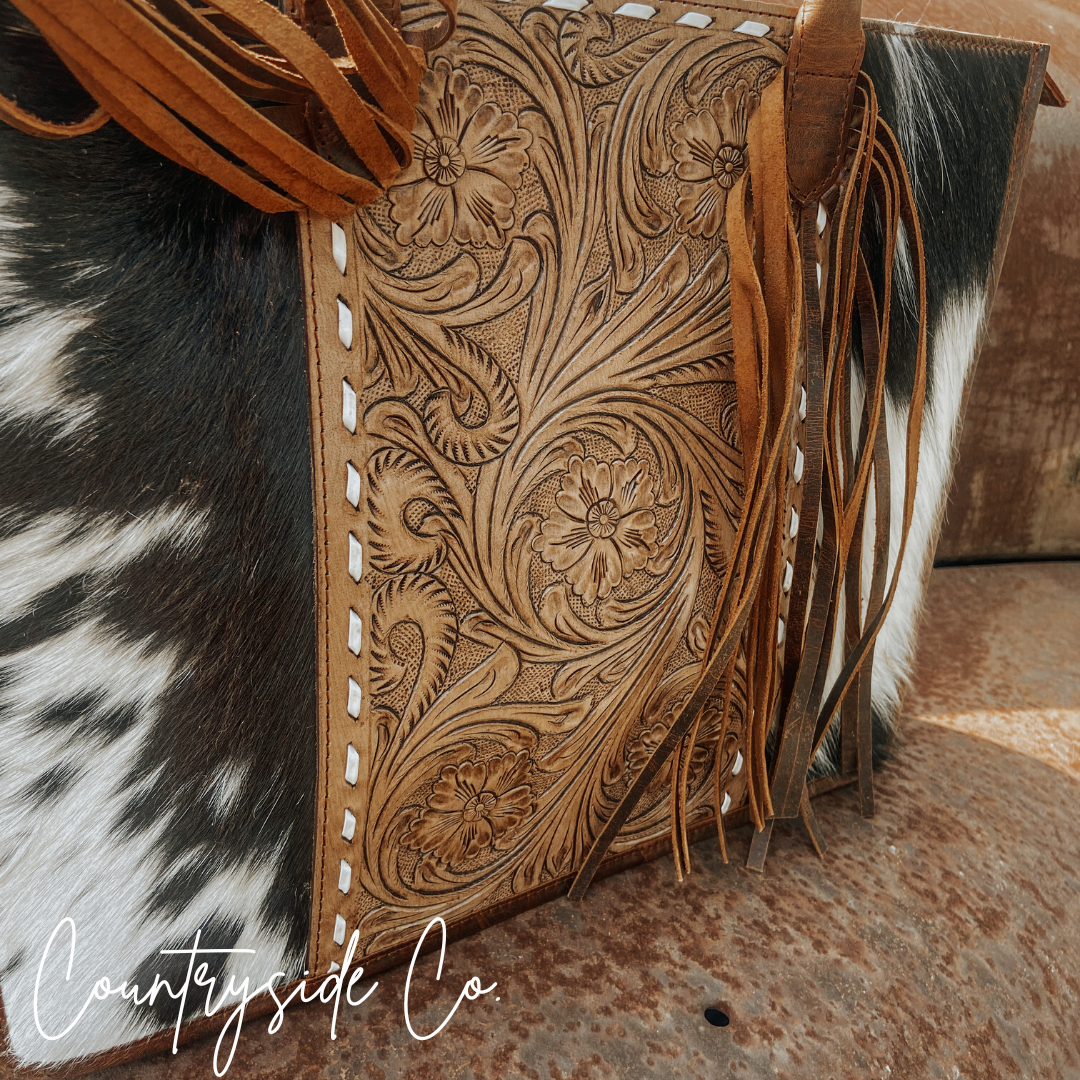Jesse Conceal Carry Cowhide and Tooled Leather Handbag