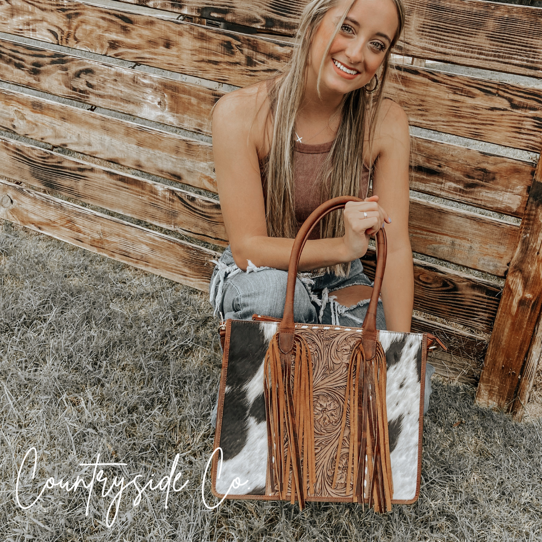 Jesse Conceal Carry Cowhide and Tooled Leather Handbag
