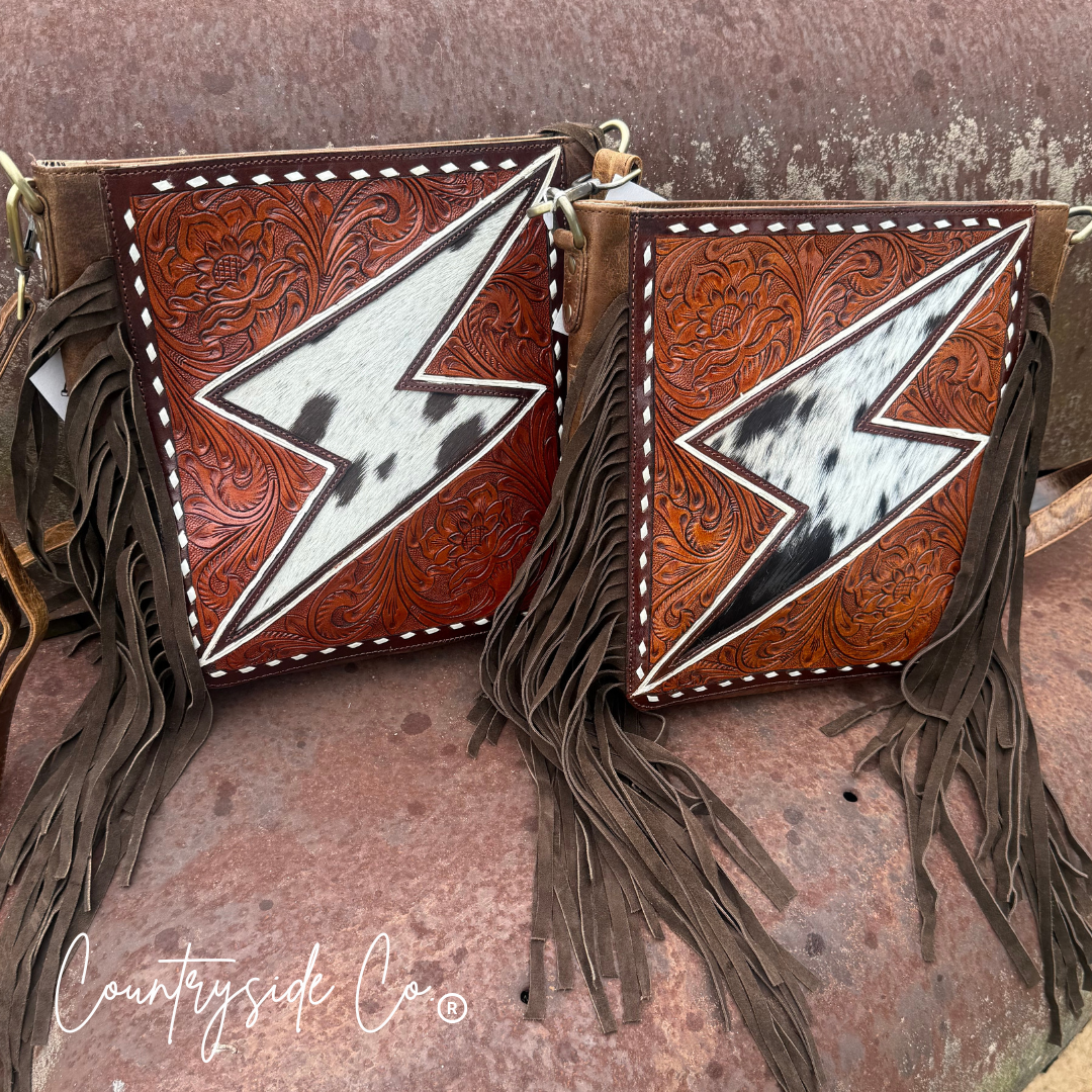 Bronco Bolt Tooled Leather Handbag