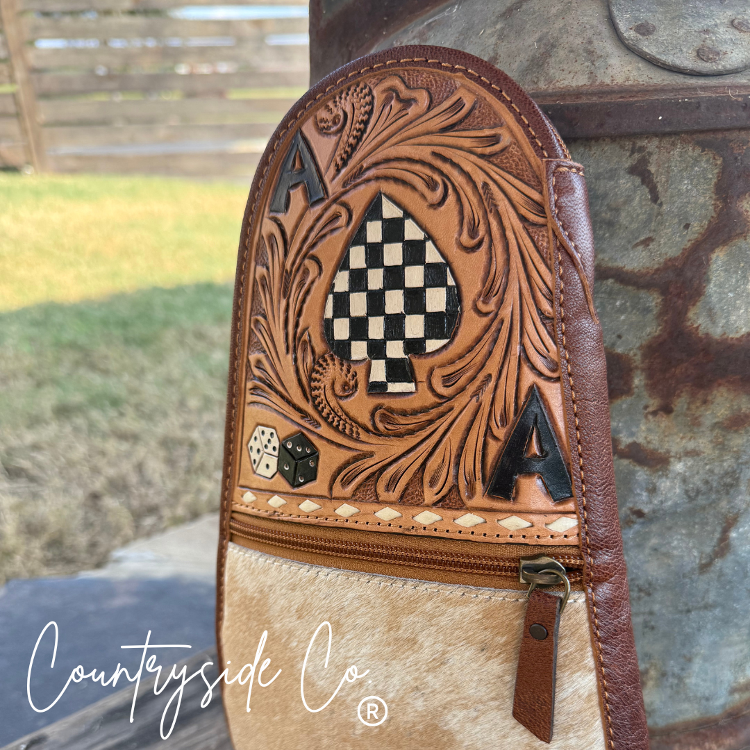 Mesquite Cowhide and Tooled Leather 15" Carry Case
