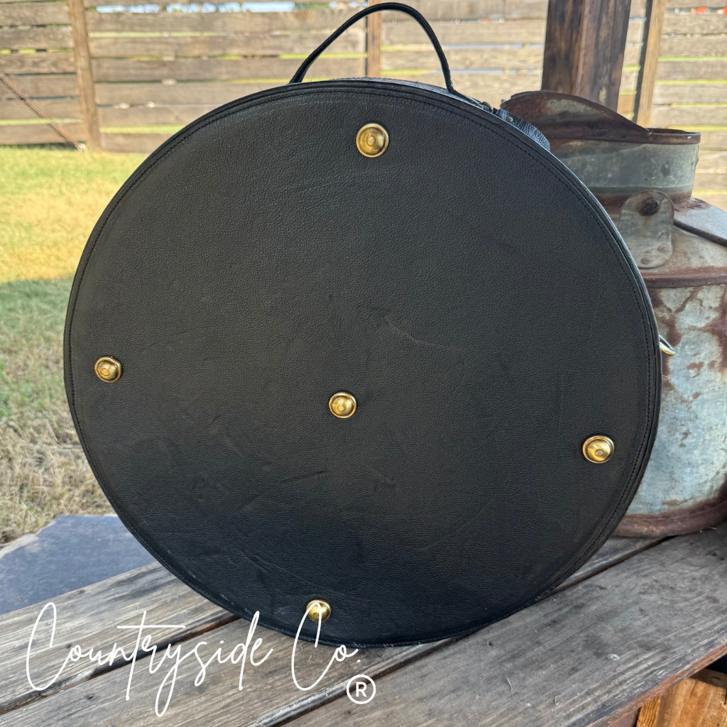 Checkered Tooled Leather Hat Box