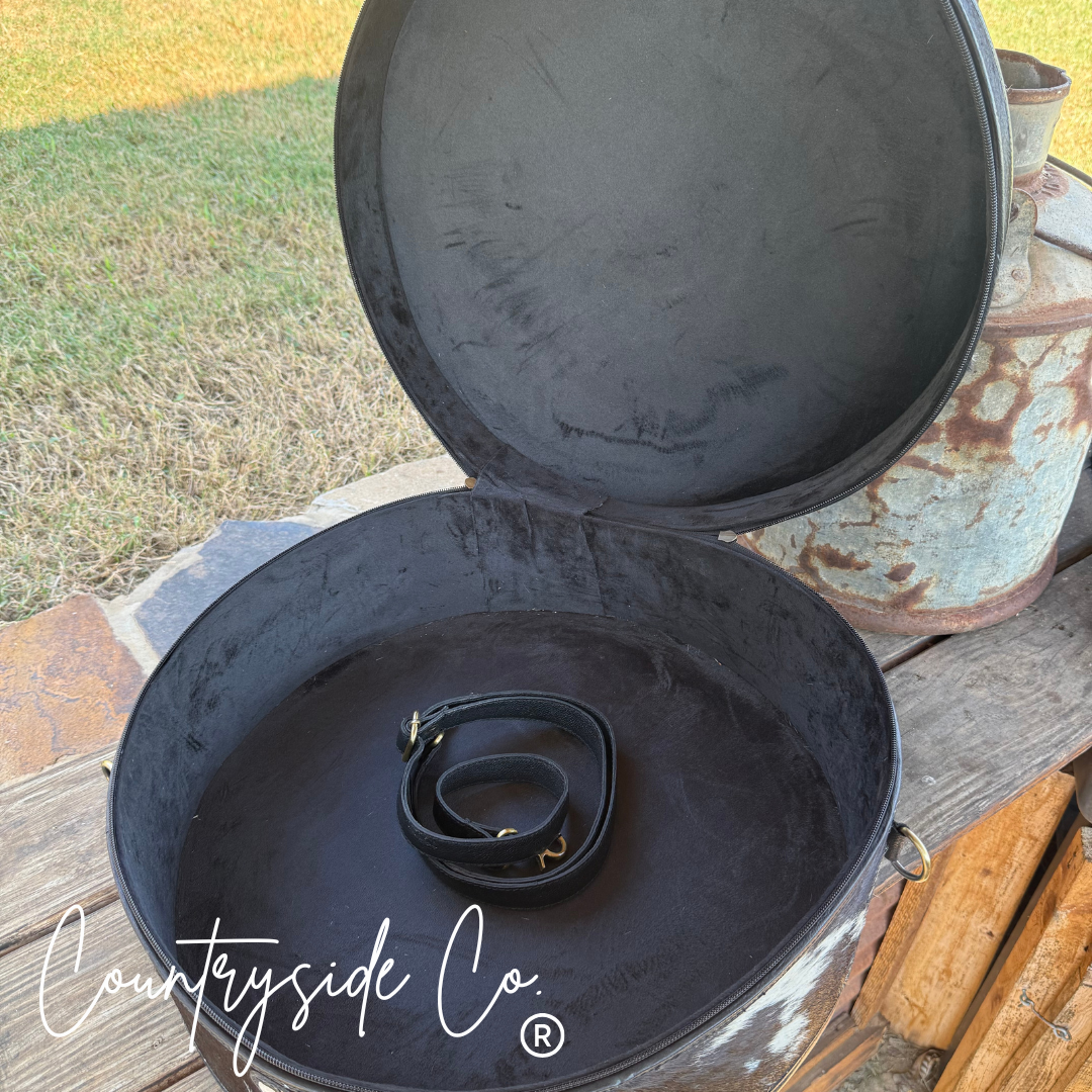 Checkered Tooled Leather Hat Box
