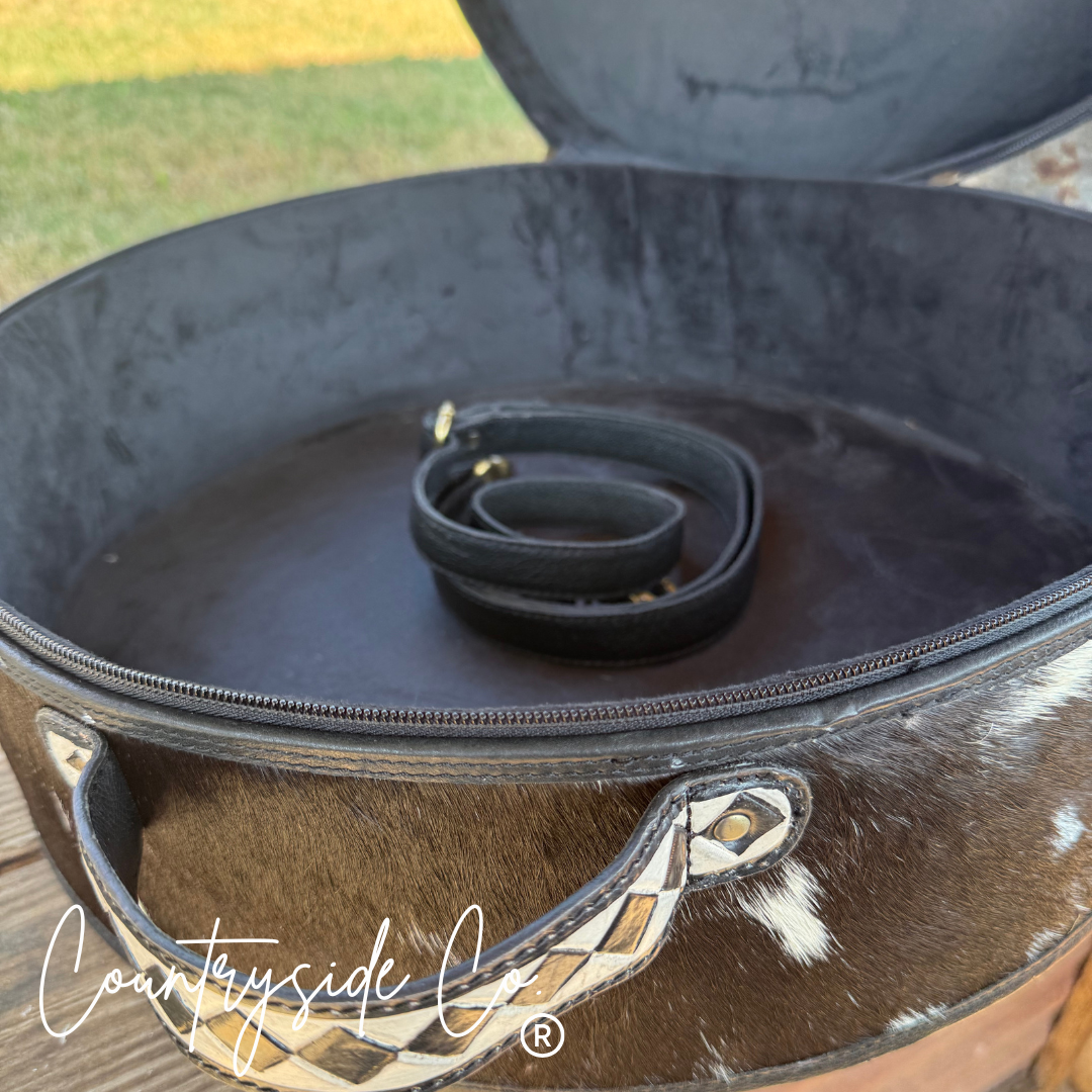Checkered Tooled Leather Hat Box