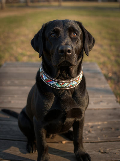 Epic Padded Leather Dog Collar with Beaded Design #D