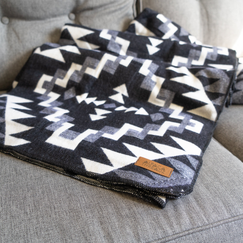 Andean Alpaca Wool Blanket - Black Chakana