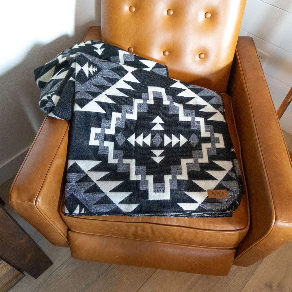Andean Alpaca Wool Blanket - Black Chakana